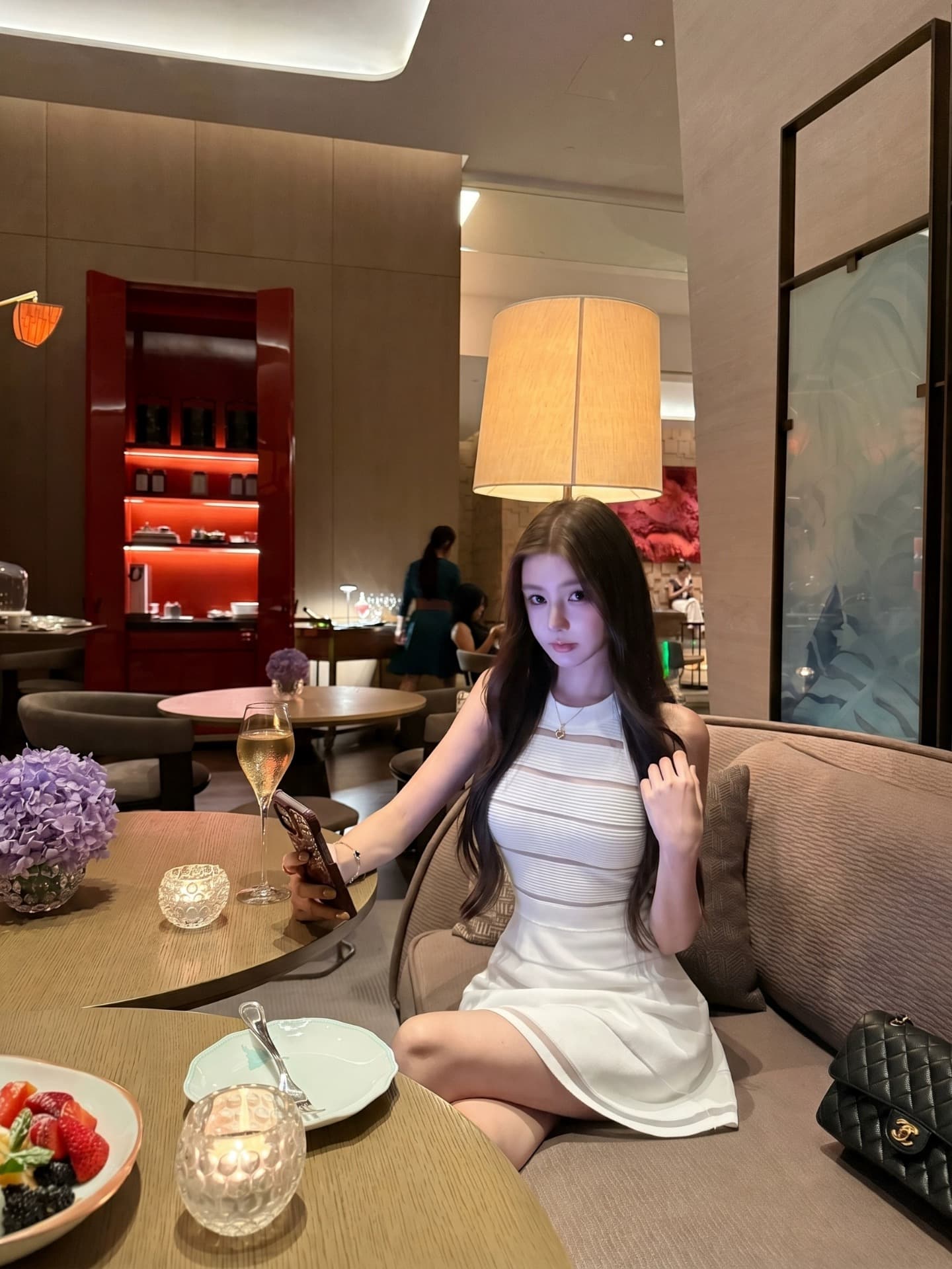 okmashop 장 원 영어 같은 단락 민소매 여성 드레스 여름 고급 센스 품격 홀로우 아웃 허리 수축 치마 상세 이미지 7