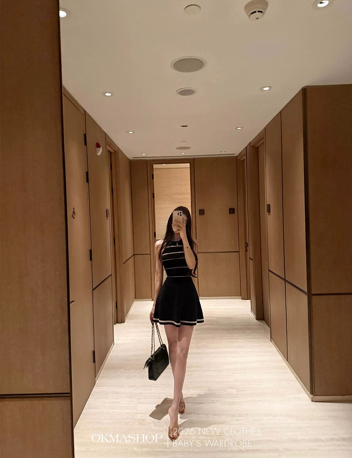 okmashop 장 원 영어 같은 단락 민소매 여성 드레스 여름 고급 센스 품격 홀로우 아웃 허리 수축 치마 상세 이미지 10