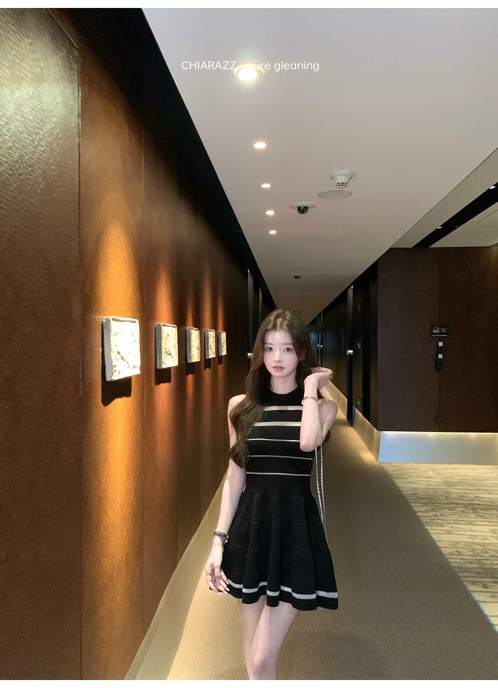수영장 자오 짜오 26ss 원 영어 유럽 니켈 장 원 영어 같은 단락 원사 수평 줄무늬 니트 둘 색상 민소매 드레스 상세 이미지 1