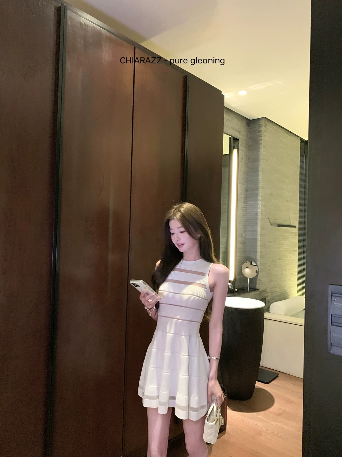 수영장 자오 짜오 26ss 원 영어 유럽 니켈 장 원 영어 같은 단락 원사 수평 줄무늬 니트 둘 색상 민소매 드레스 상세 이미지 5