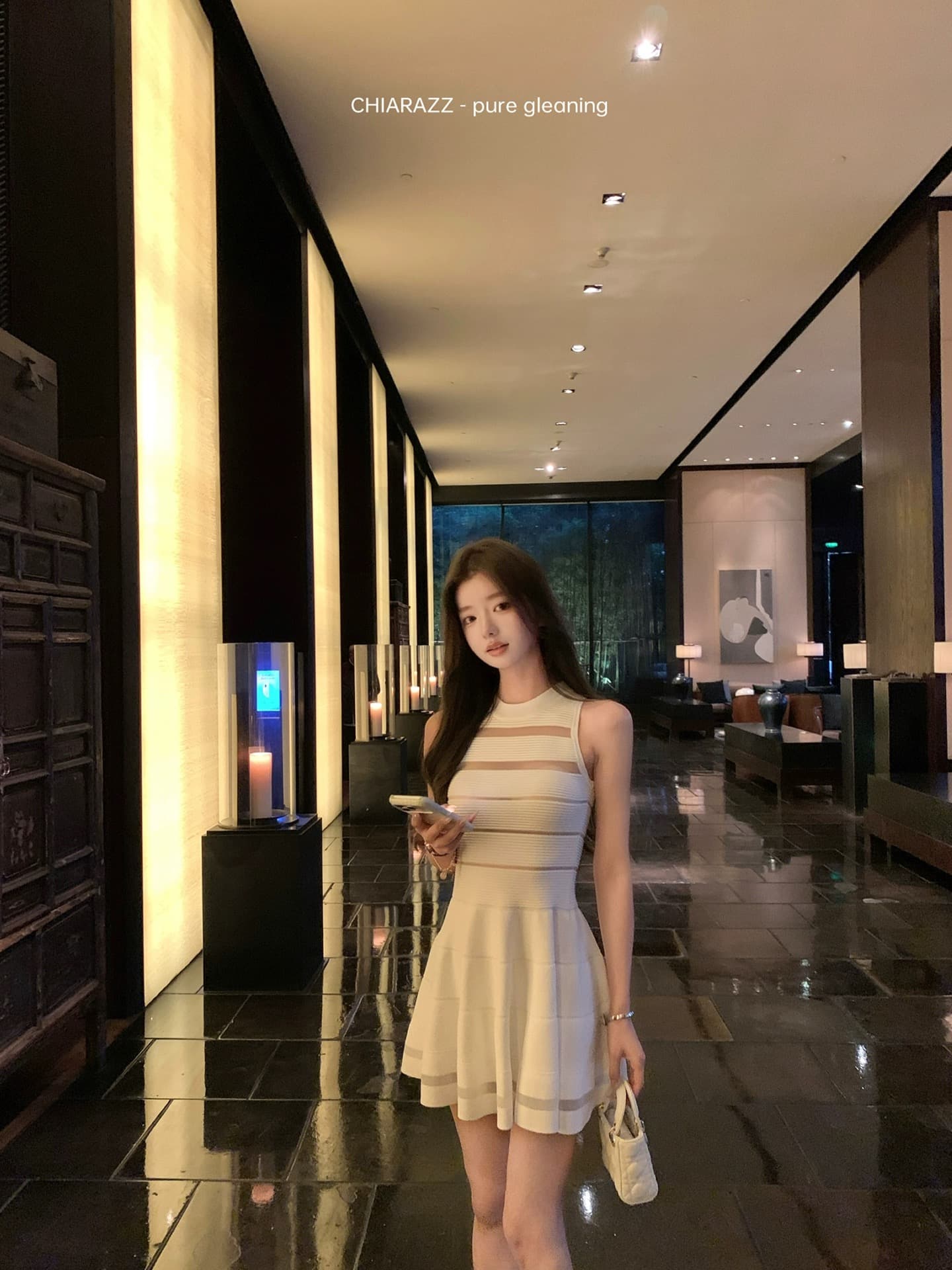 수영장 자오 짜오 26ss 원 영어 유럽 니켈 장 원 영어 같은 단락 원사 수평 줄무늬 니트 둘 색상 민소매 드레스 상세 이미지 6