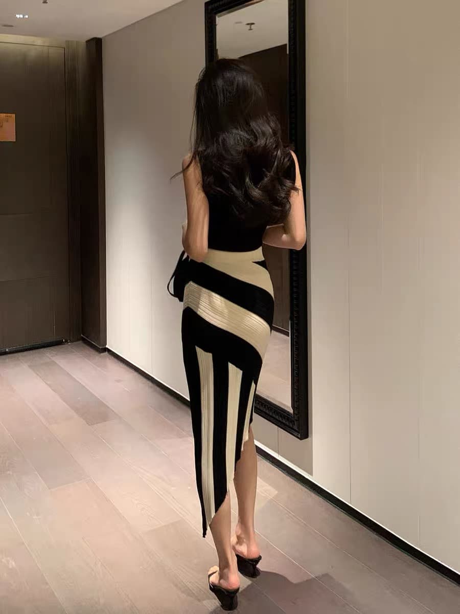 jijinqi 여름 캐주얼 다용도 타이트 밴딩 반신 스커트 출퇴근 다용도 슬림해 보이는 불규칙 비스듬한 진자 반 스커트 이미지 3