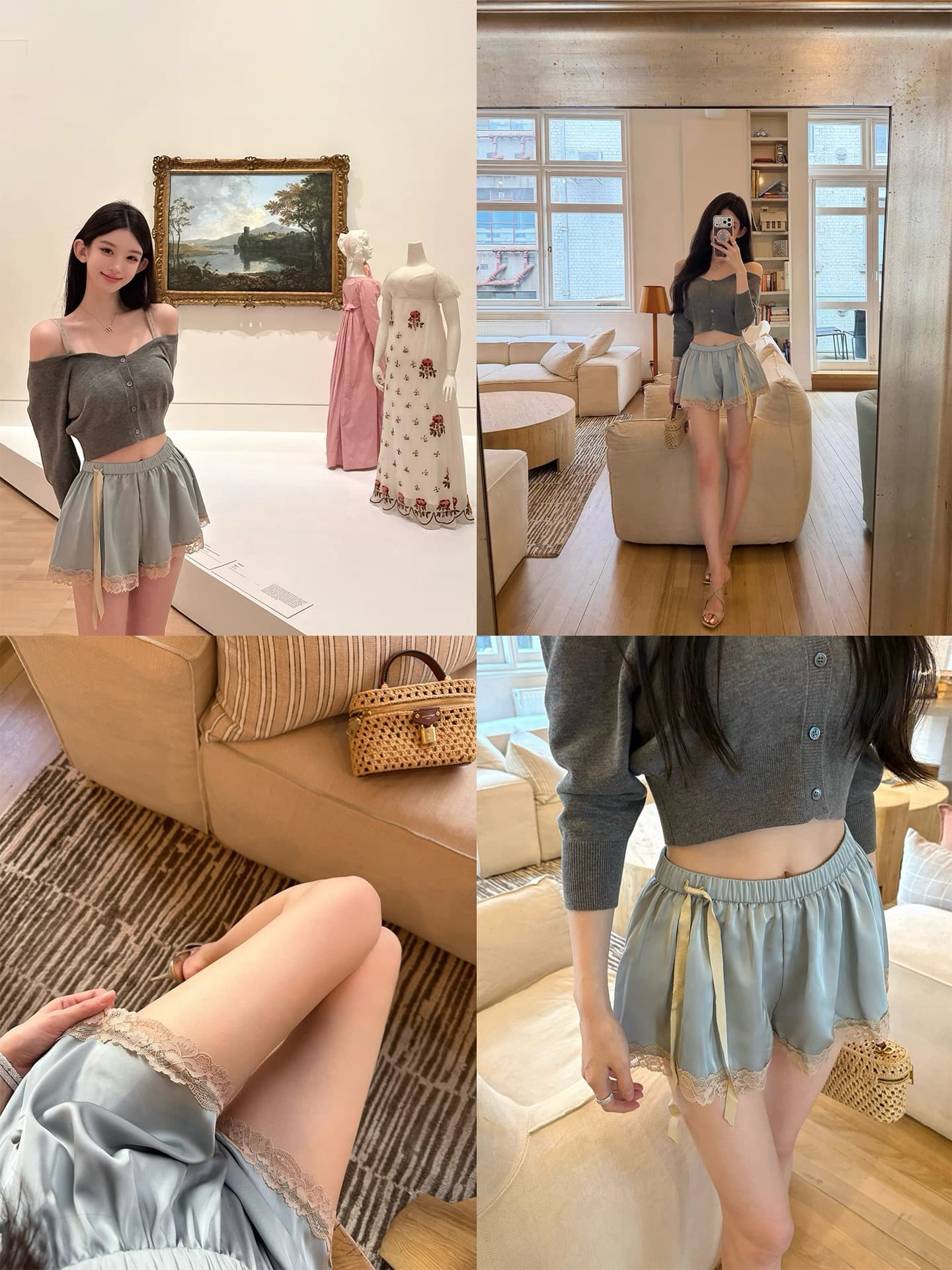 안녕하세요. 팬 팬 lace 펄럭 이는 바지 아름다운 슬림해 보이는 4 가지 색상 새틴 반바지 여성 레이스 레이스 바지 여름
