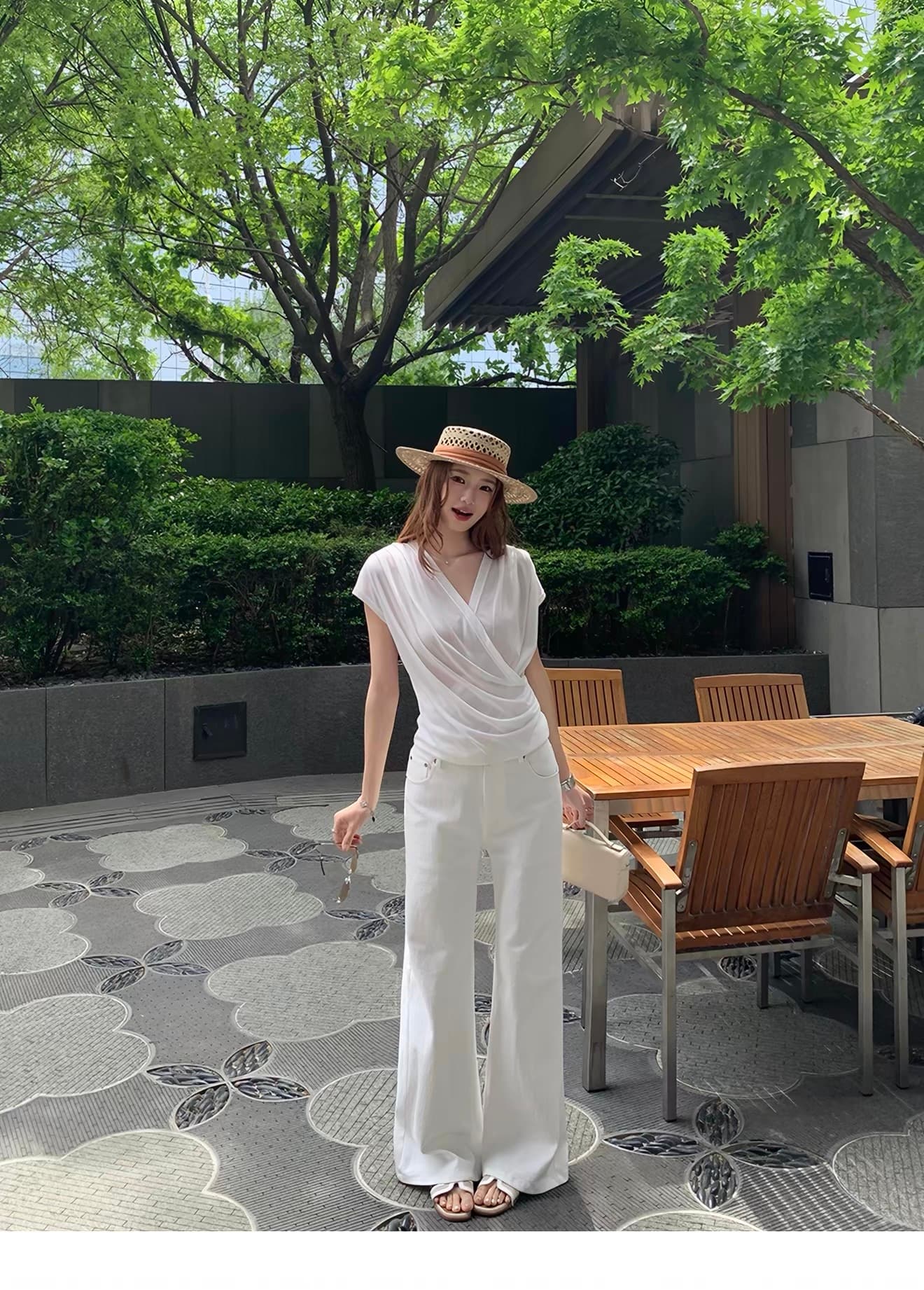 xzichic 주간 실크 깊은 v 십자가 흔들다 칼라 작은 날다 소매 티셔츠 여성 2026 여름 새로운 몸매 가꾸기 반팔 맨위 상세 이미지 5