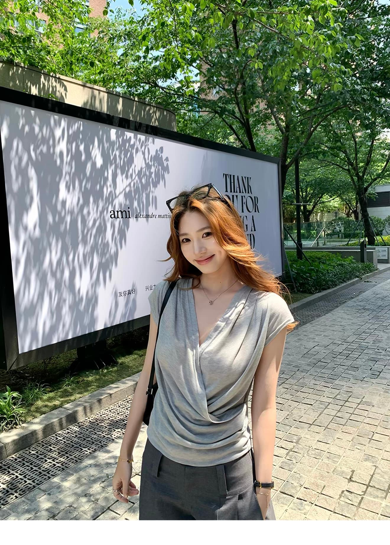 xzichic 주간 실크 깊은 v 십자가 흔들다 칼라 작은 날다 소매 티셔츠 여성 2026 여름 새로운 몸매 가꾸기 반팔 맨위 상세 이미지 8
