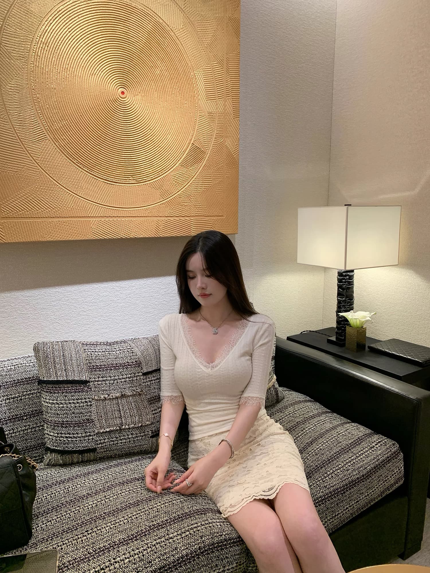 the swan 부문 피닉스 빛 럭셔리 꽃 계곡 안개 레이스 레이스 순수한 욕망 니트 몸매 가꾸기 맨위 상세 이미지 9