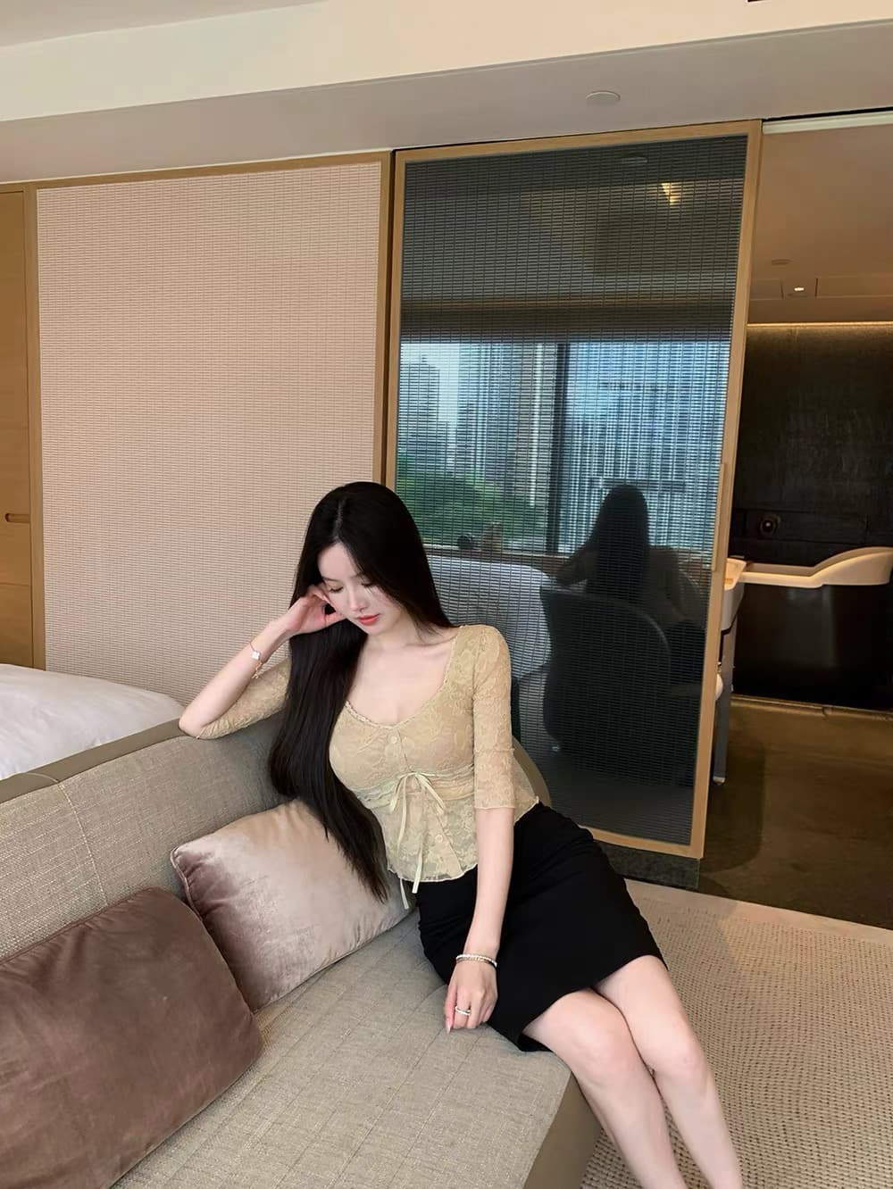 the swan 부문 피닉스 빛 럭셔리 부드러운 반면 이 뼈 순수한 욕망 부드러운 품격 레이스 셔츠 신축성 허리 수축 몸매 가꾸기 맨위 상세 이미지 1
