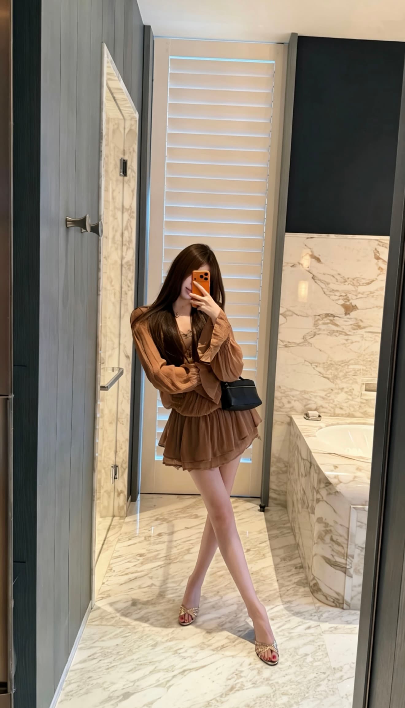 프랑스식 레트로 디자인 센스 작은 대중 커피 색상 레이스 레이스 허리 수축 셔츠 반바지 느긋한 루즈핏 세트 여성 이미지 2