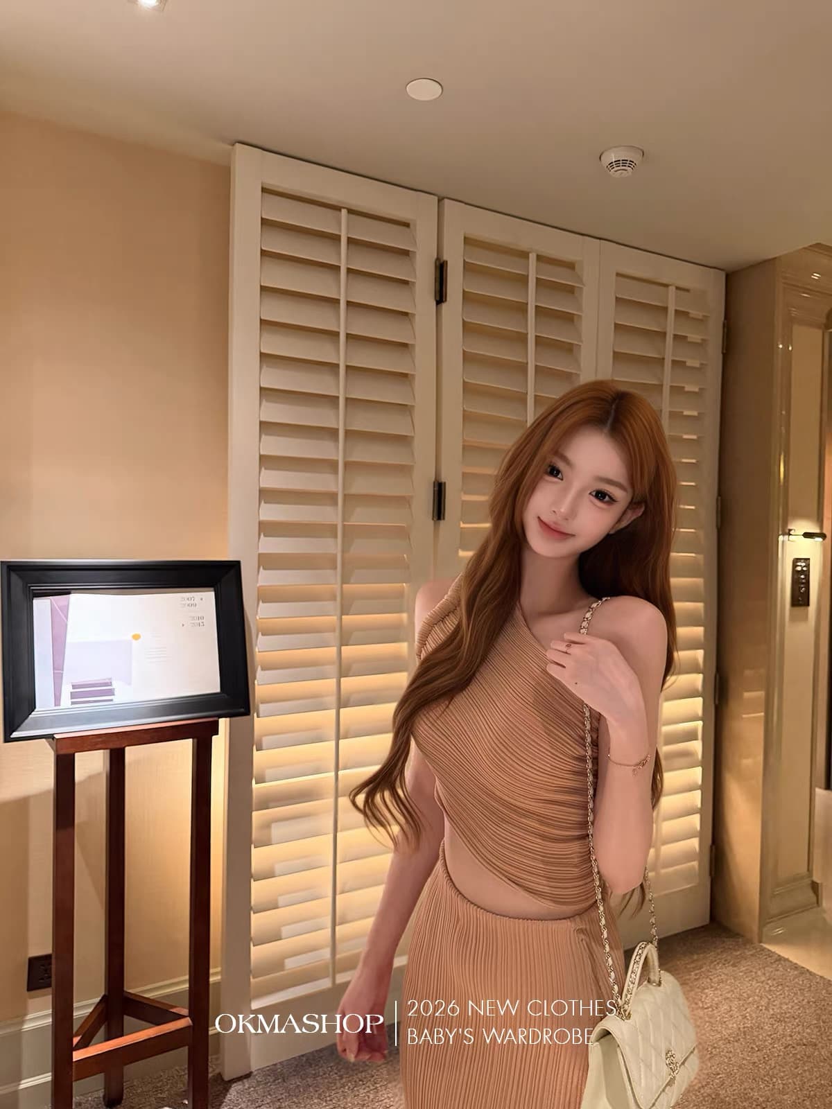 okmashop 흐름 곡물 부드러운 시리아 니트 세트 여성 여름 몸매 가꾸기 섹시함 비스듬한 어깨 의류 반신 스커트 투피스 세트 상세 이미지 2