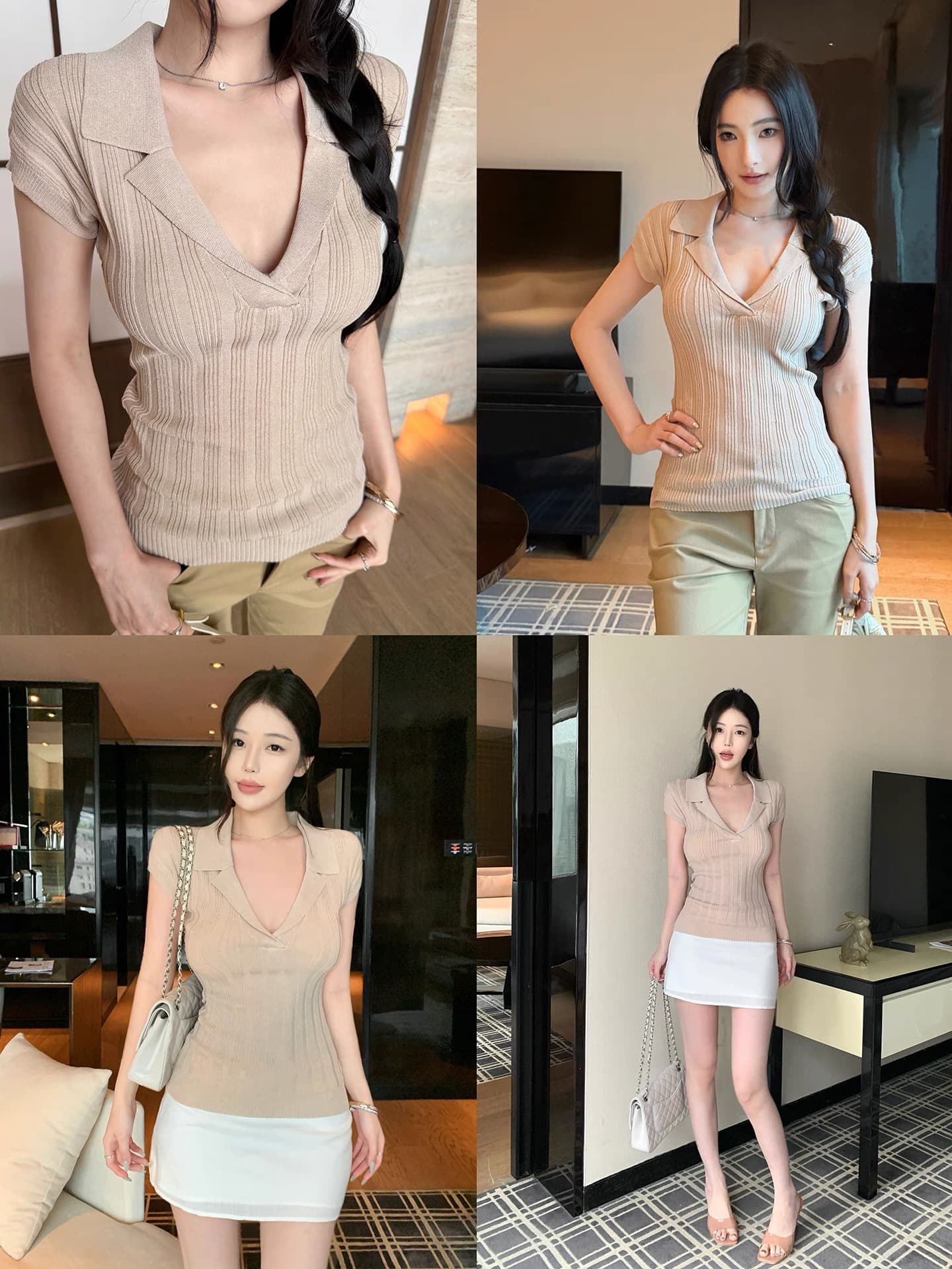 우 너무 달콤한 아마 라이 경기 서울 V넥 구덩이 스트라이프 털 니트 스웨터 여성 상세 이미지 4