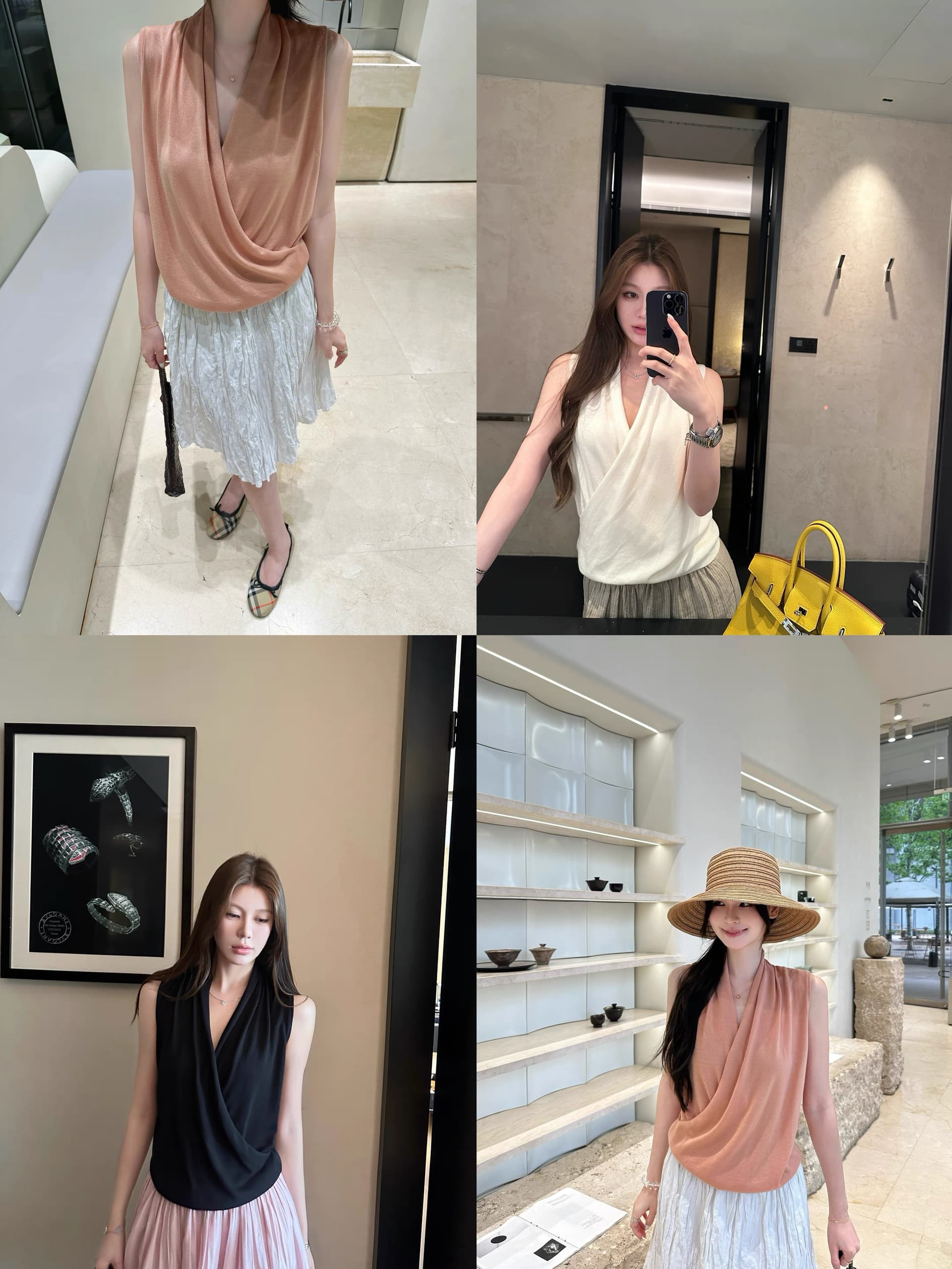 나비 보물 웃음 느슨함 주름 센스 품격 십자가 흔들다 칼라 조끼 디자인 센스 인사이드 가져 가라. 외출용 민소매 맨위 여성 여름 이미지 2