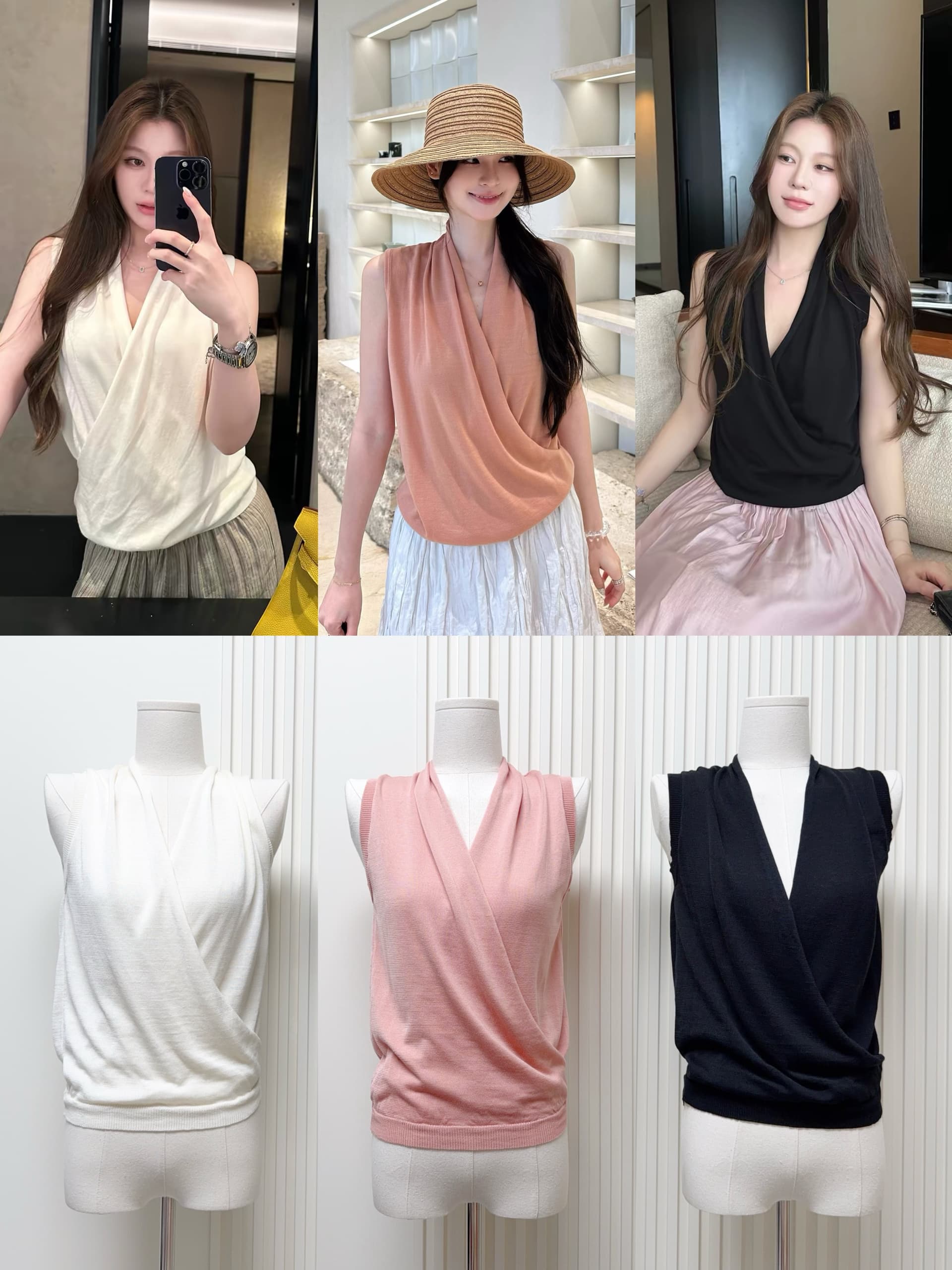 나비 보물 웃음 느슨함 주름 센스 품격 십자가 흔들다 칼라 조끼 디자인 센스 인사이드 가져 가라. 외출용 민소매 맨위 여성 여름