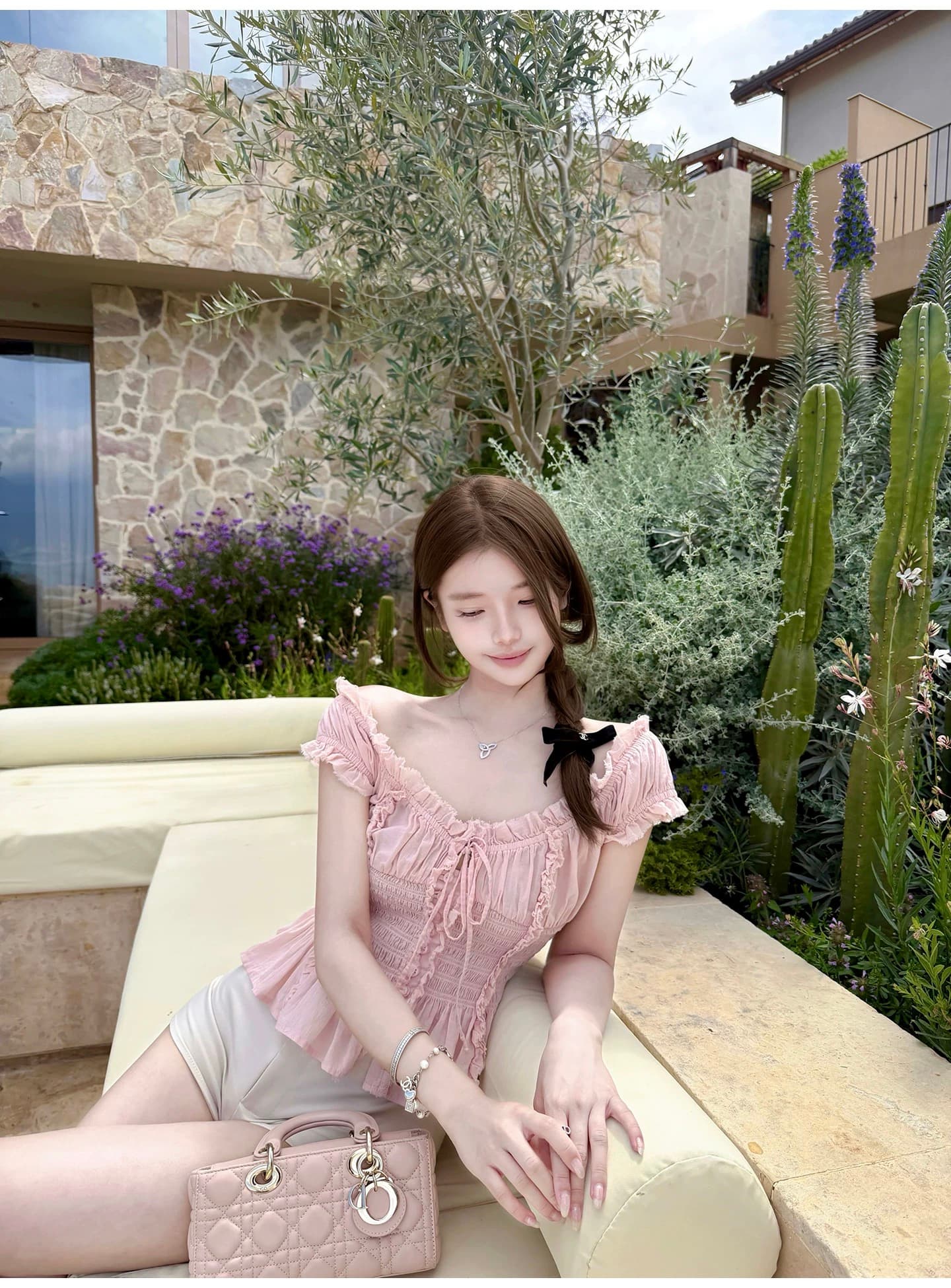 만약 언어 맞춤 부드러운 안개 소녀 거친 가장자리 펌프 Pleat 프릴 청 ~을 통해 의류 순수한 욕망 품격 명문 여성 바람 상세 이미지 1