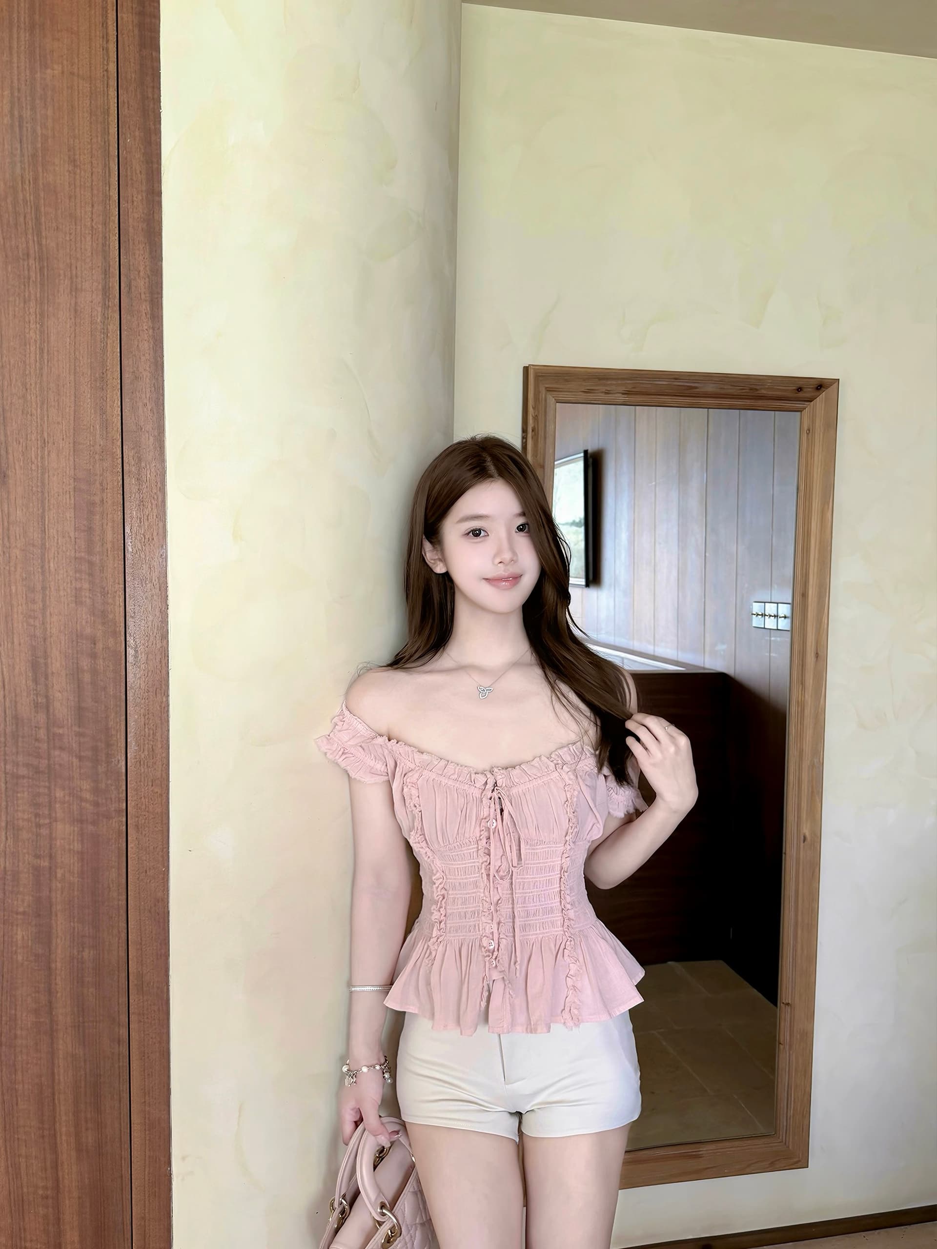 만약 언어 맞춤 부드러운 안개 소녀 거친 가장자리 펌프 Pleat 프릴 청 ~을 통해 의류 순수한 욕망 품격 명문 여성 바람 상세 이미지 4