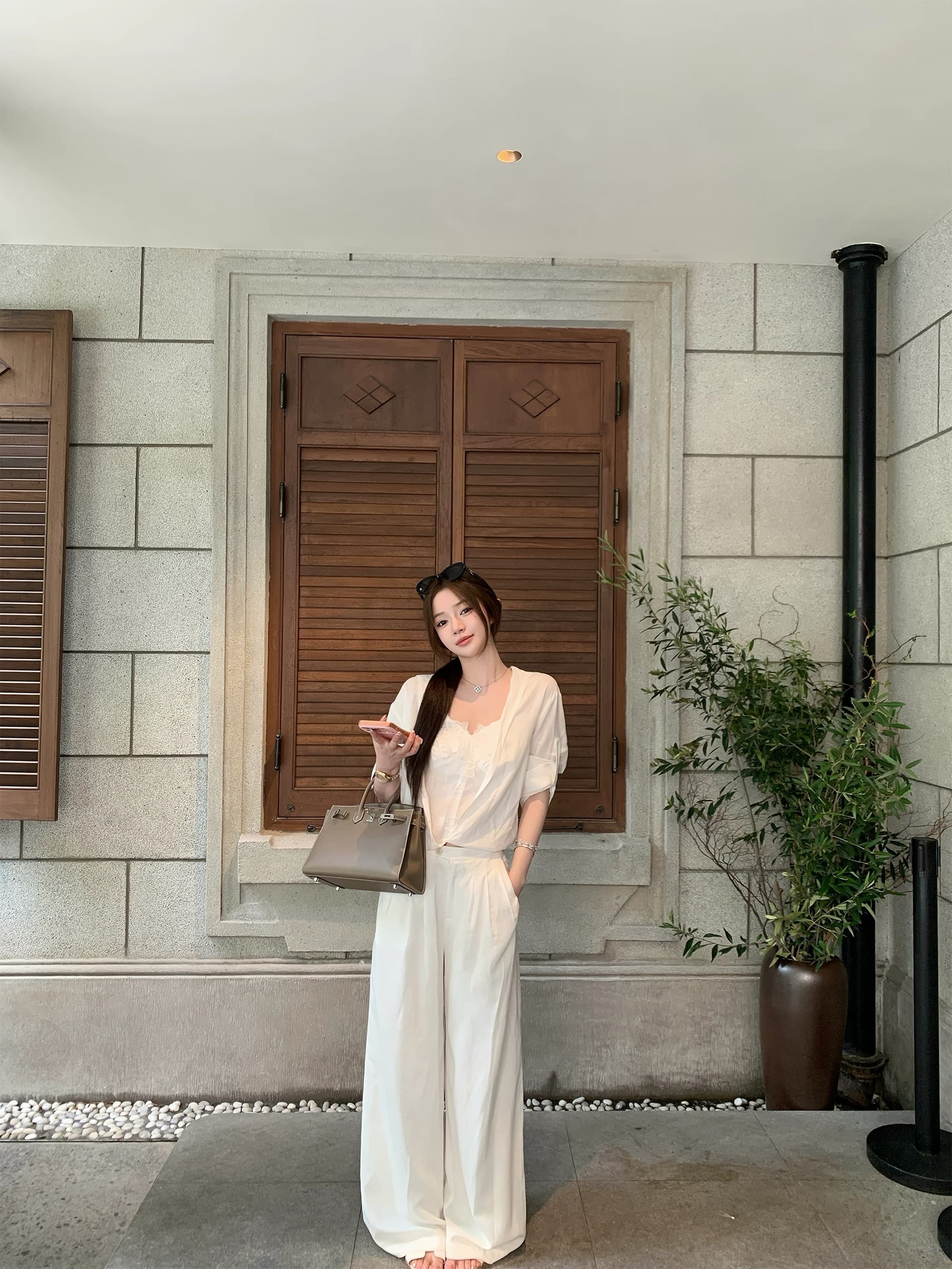 첸 좋은 난 nns 욕망 욕망 끓인 물 라이 경기 서울 아마 페이크 레이어드 레이스 셔츠 캐주얼 와이드 레그 팬츠 상세 이미지 2