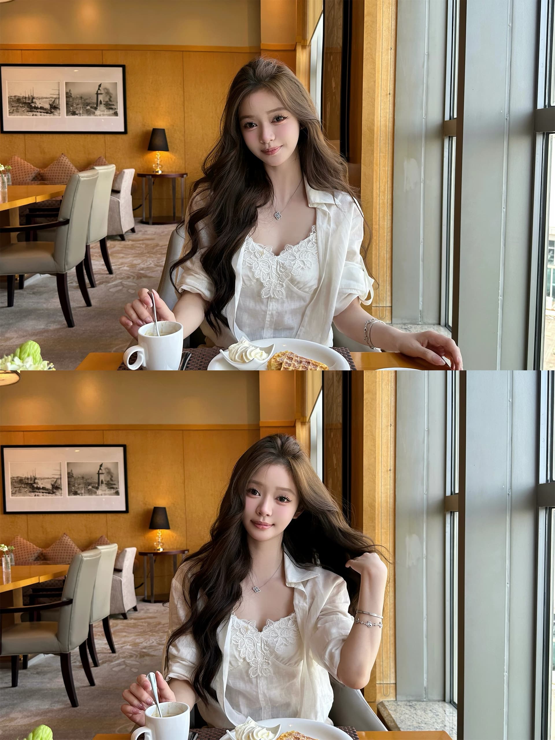 첸 좋은 난 nns 욕망 욕망 끓인 물 라이 경기 서울 아마 페이크 레이어드 레이스 셔츠 캐주얼 와이드 레그 팬츠 상세 이미지 5