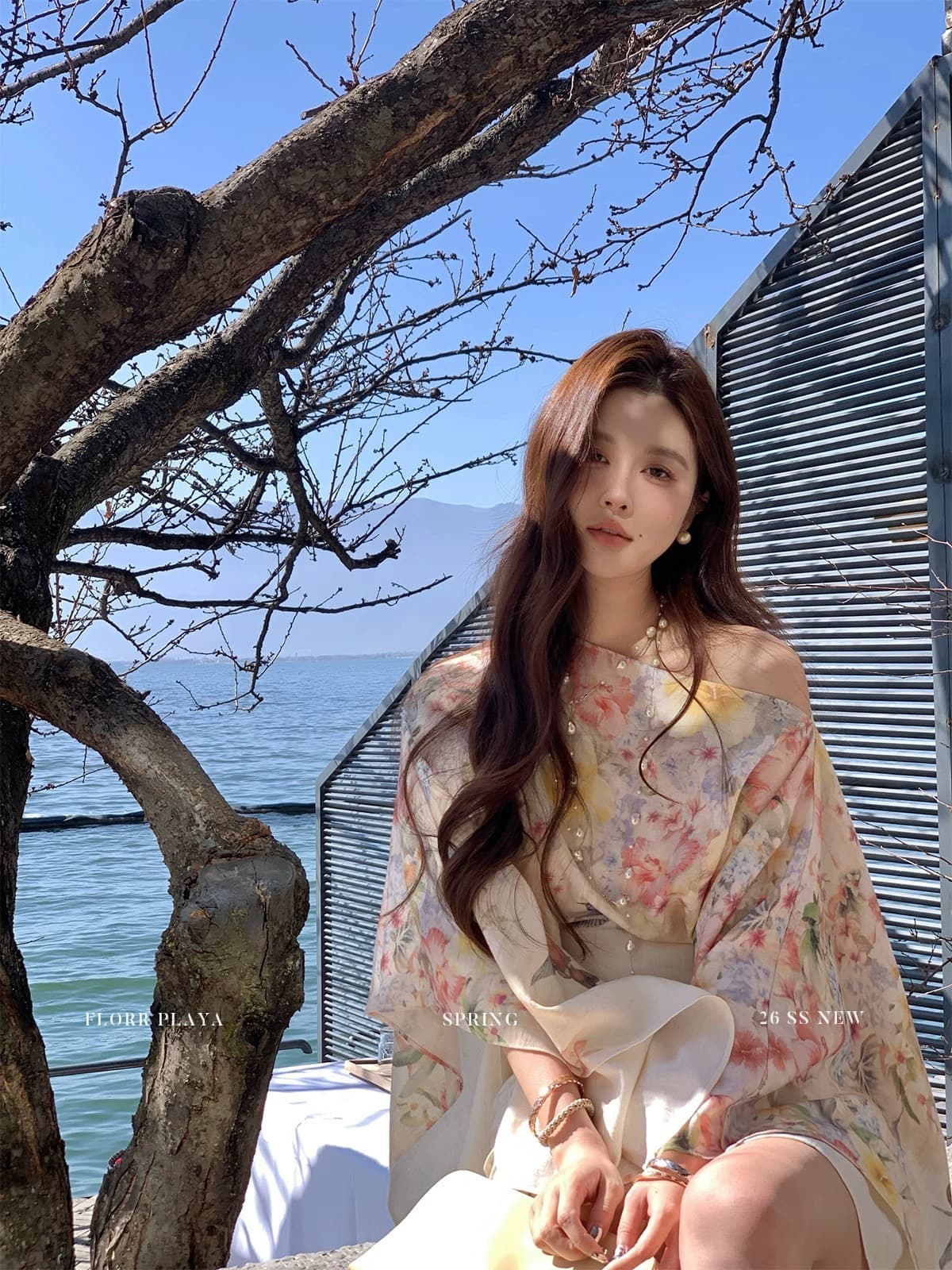 꽃 위안 나비 사랑 꽃 그림자 라이 경기 서울 아마 레이스업 블라우스 미니 스커트 세트 여성 봄 여름 품격 투피스 세트 이미지 2