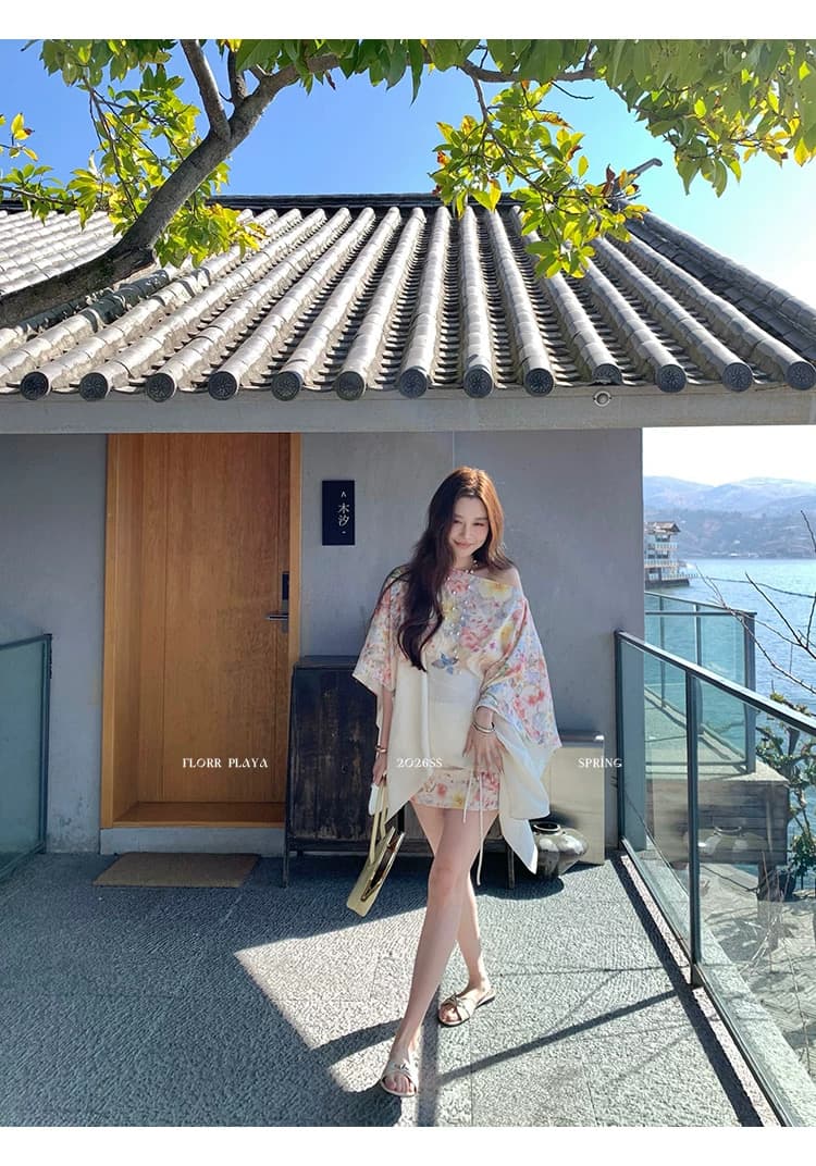 꽃 위안 나비 사랑 꽃 그림자 라이 경기 서울 아마 레이스업 블라우스 미니 스커트 세트 여성 봄 여름 품격 투피스 세트 이미지 3