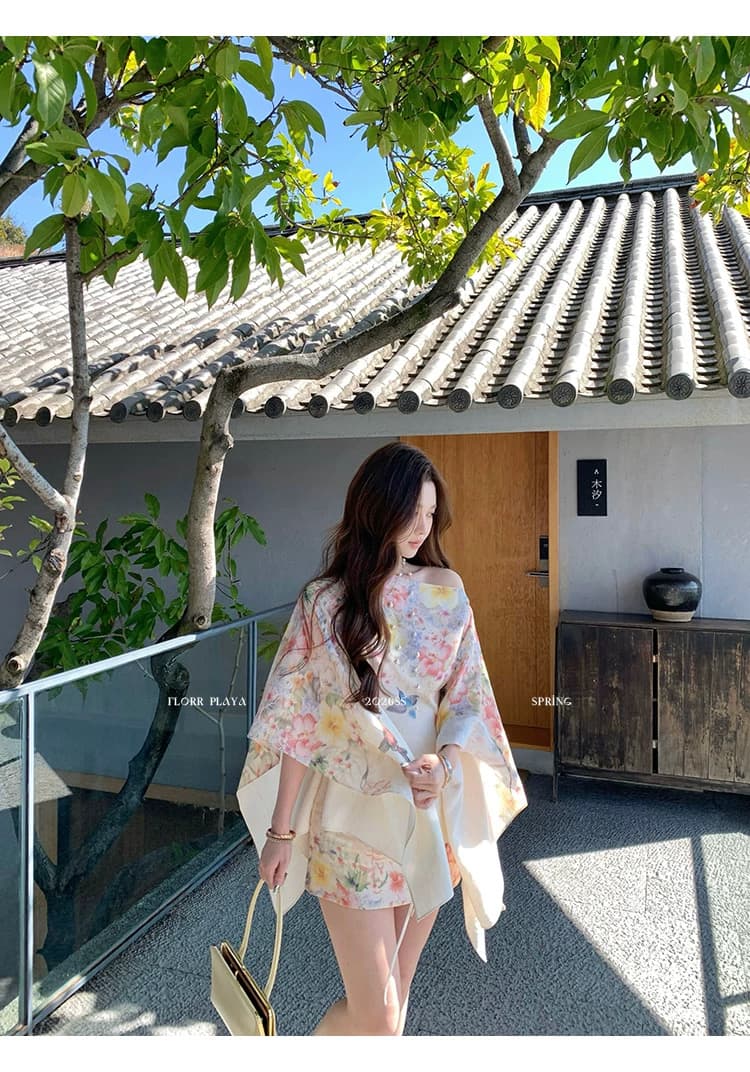 꽃 위안 나비 사랑 꽃 그림자 라이 경기 서울 아마 레이스업 블라우스 미니 스커트 세트 여성 봄 여름 품격 투피스 세트 상세 이미지 3