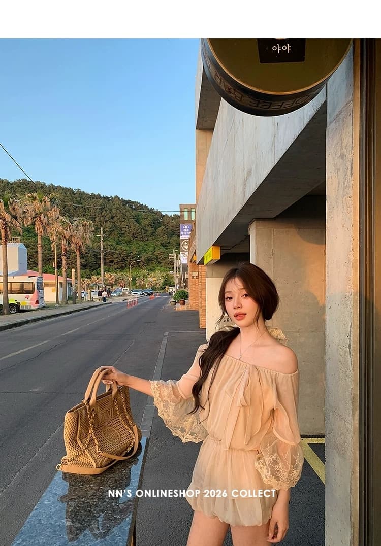 첸 좋은 난 nns 부드러운 안개 빛 언어 Unable 거절 ~ 중 부드러운 센스 레이스 조각 셔츠 랜턴 반바지 상세 이미지 1
