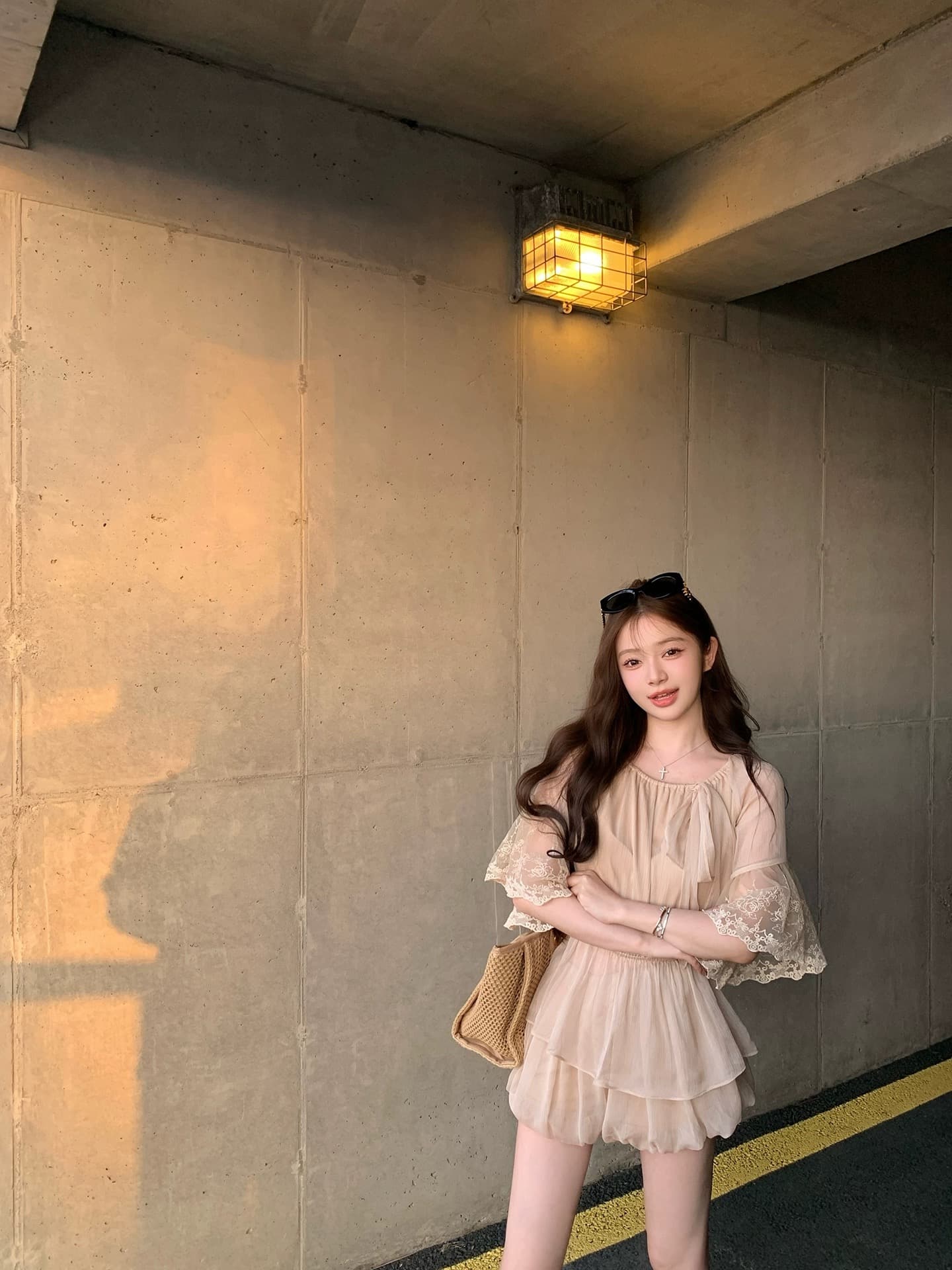 첸 좋은 난 nns 부드러운 안개 빛 언어 Unable 거절 ~ 중 부드러운 센스 레이스 조각 셔츠 랜턴 반바지 상세 이미지 6