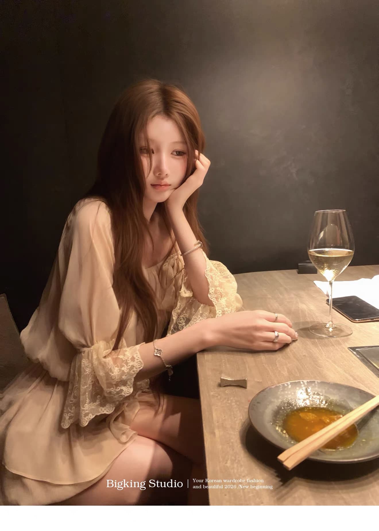 bigking 같이 갔다. 실 아름다움 부드러운 요정 요정 센스 둘 착용 느긋한 슬림해 보이는 쉬폰 레이스 맨위 상세 이미지 1