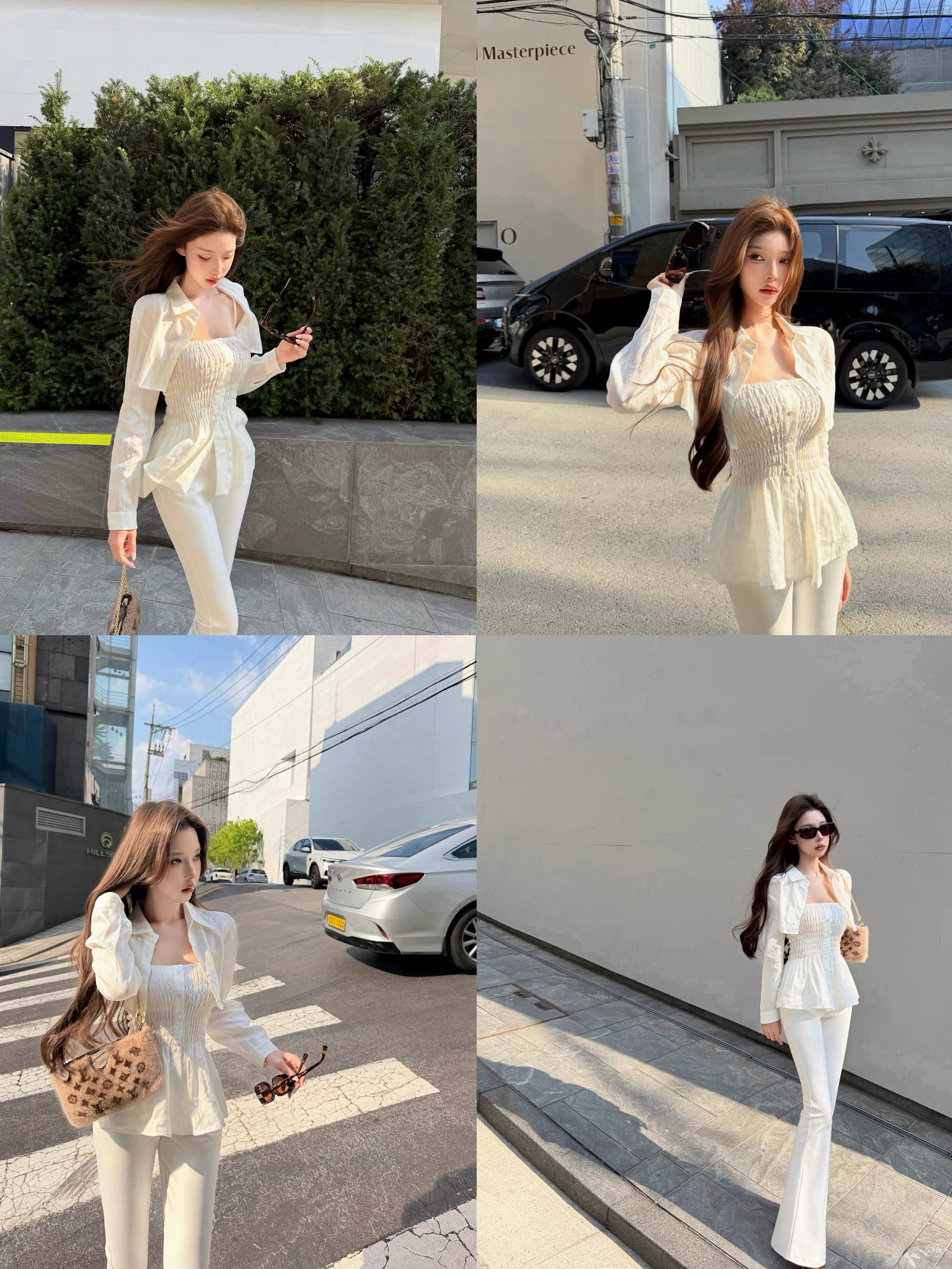 chicyou 숙박 화이트 화이트 100 아마 슈퍼 디스플레이 허리 좋은 명중 가져 가라. 허리 수축 슬립 쇼트 스타일 긴팔 셔츠 이미지 4