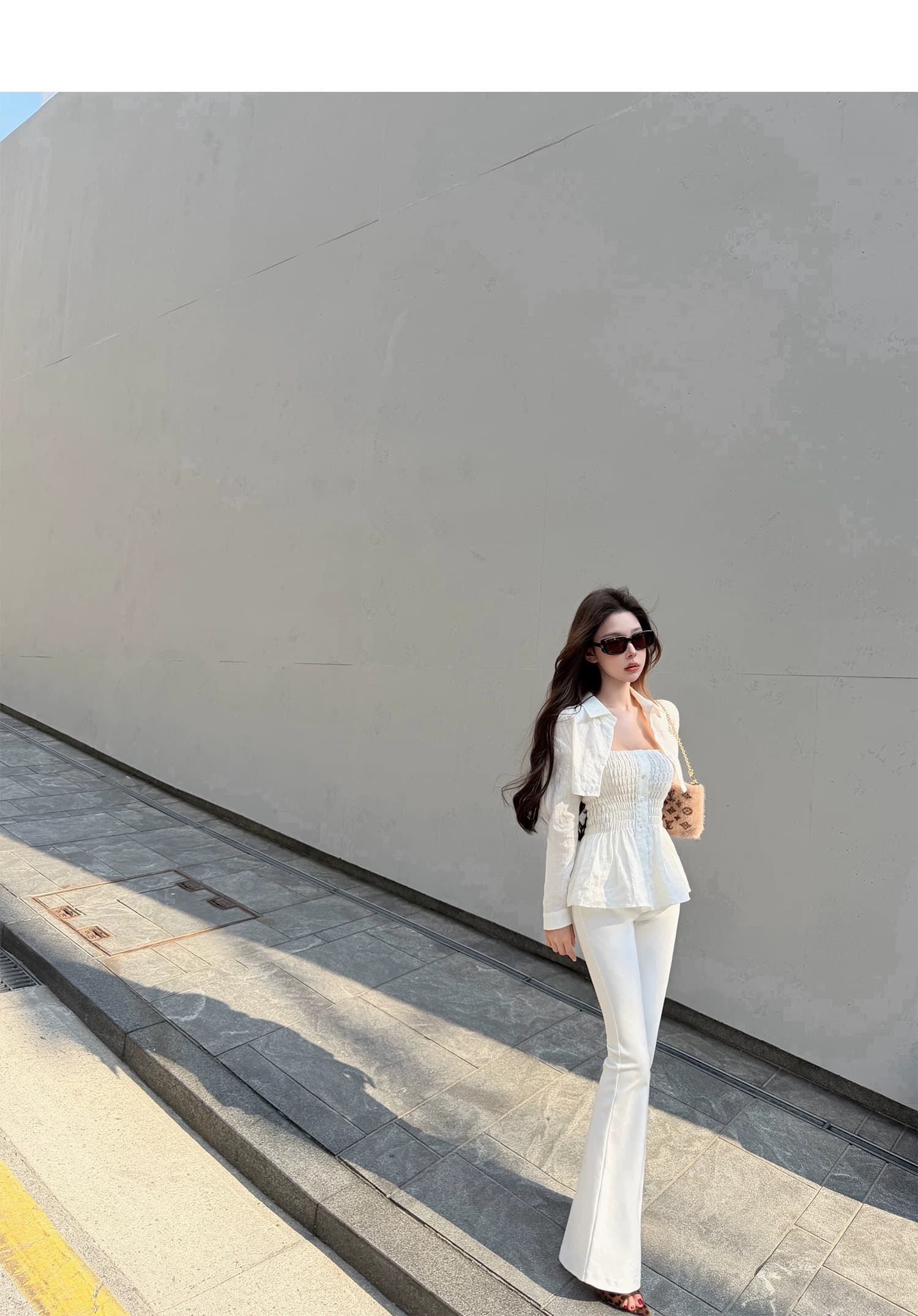 chicyou 숙박 화이트 화이트 100 아마 슈퍼 디스플레이 허리 좋은 명중 가져 가라. 허리 수축 슬립 쇼트 스타일 긴팔 셔츠 상세 이미지 1