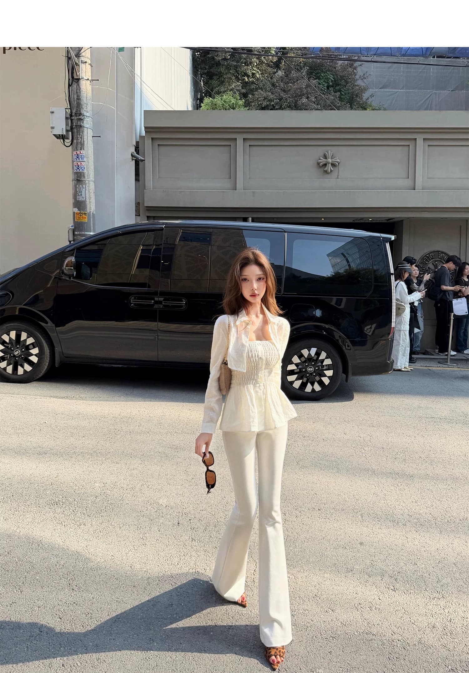chicyou 숙박 화이트 화이트 100 아마 슈퍼 디스플레이 허리 좋은 명중 가져 가라. 허리 수축 슬립 쇼트 스타일 긴팔 셔츠 상세 이미지 3