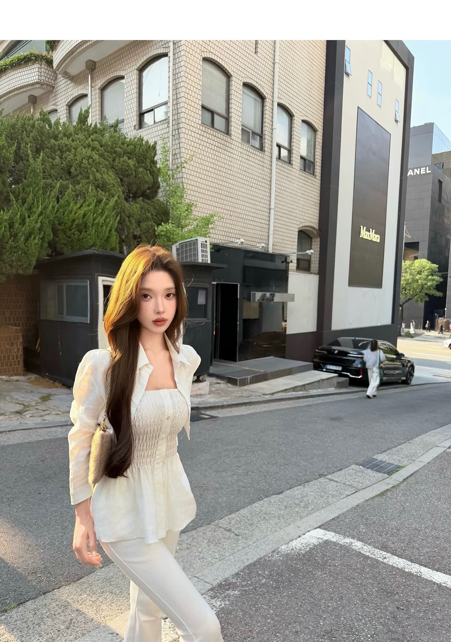 chicyou 숙박 화이트 화이트 100 아마 슈퍼 디스플레이 허리 좋은 명중 가져 가라. 허리 수축 슬립 쇼트 스타일 긴팔 셔츠 상세 이미지 6