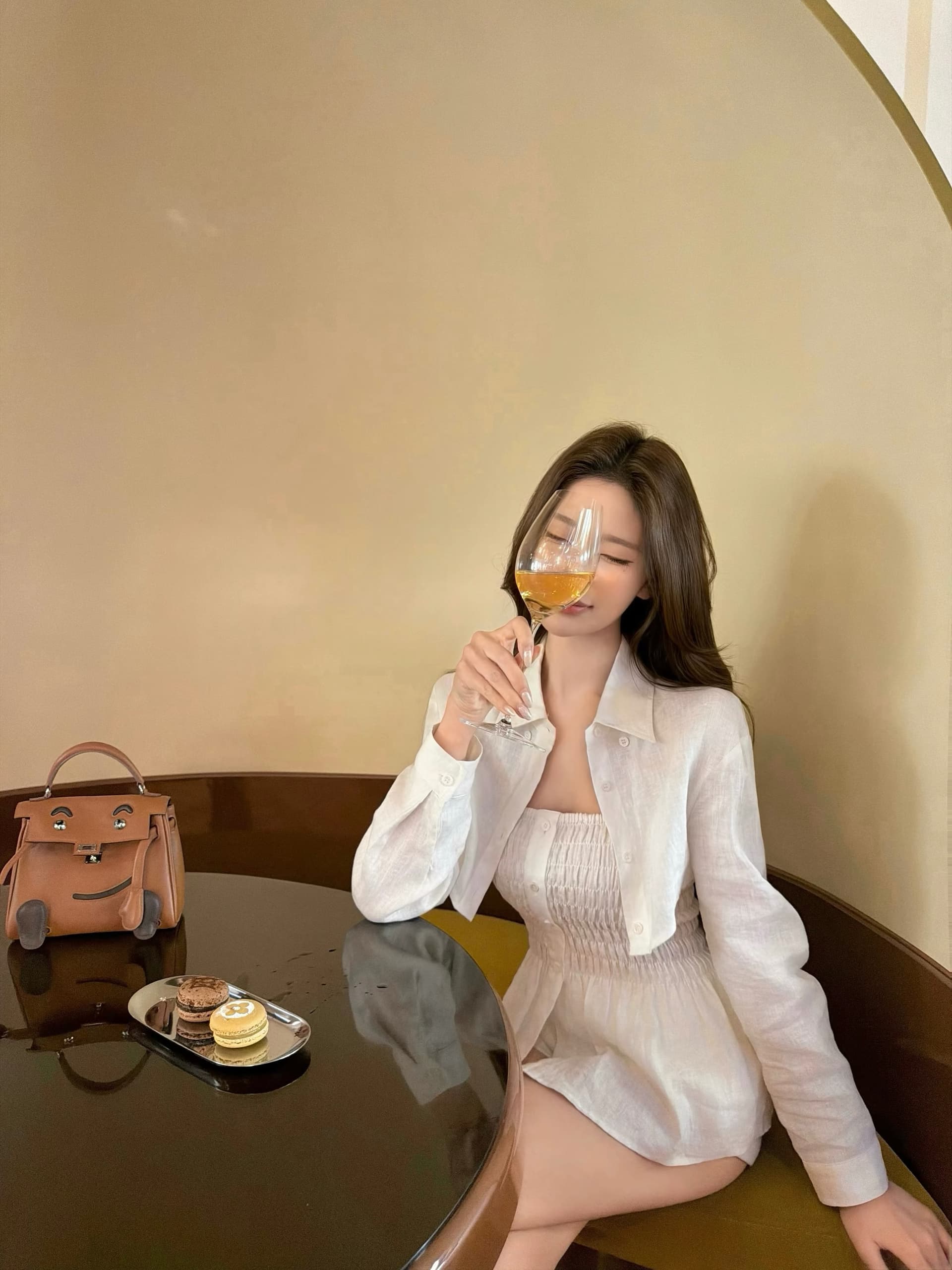 chicyou 숙박 화이트 화이트 100 아마 슈퍼 디스플레이 허리 좋은 명중 가져 가라. 허리 수축 슬립 쇼트 스타일 긴팔 셔츠 상세 이미지 9
