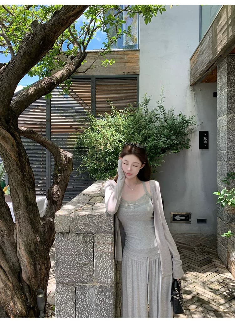 suuuicee 달콤한 산소 悸动 원피스 자르기 와인딩 주위 칼라 레이스 순수한 욕망 몸매 가꾸기 단어 조끼 슬립 상세 이미지 1