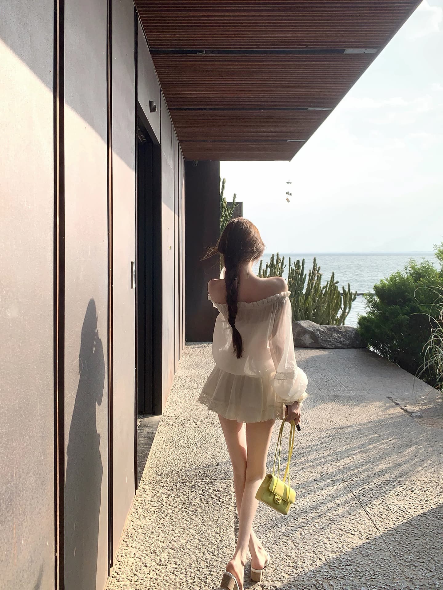 titi 작은 자매 빈 하이 로밍 드레스 여름 벌룬 소매 오프숄더 품격 허리 수축 고급 센스 미니 스커트 상세 이미지 1