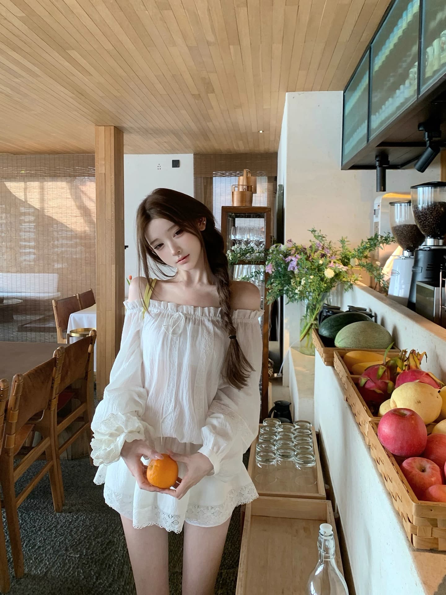 titi 작은 자매 빈 하이 로밍 드레스 여름 벌룬 소매 오프숄더 품격 허리 수축 고급 센스 미니 스커트 상세 이미지 3