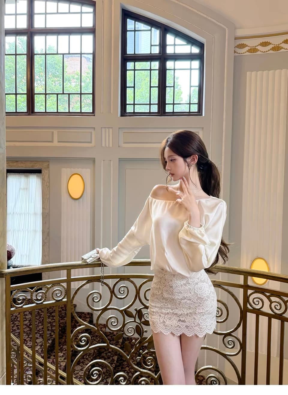kubiliv 화이트 리 연애 편지 맞춤 새틴 오프숄더 맨위 무거운 작업 레이스 반신 스커트 비싼 가스 세트 이미지 2