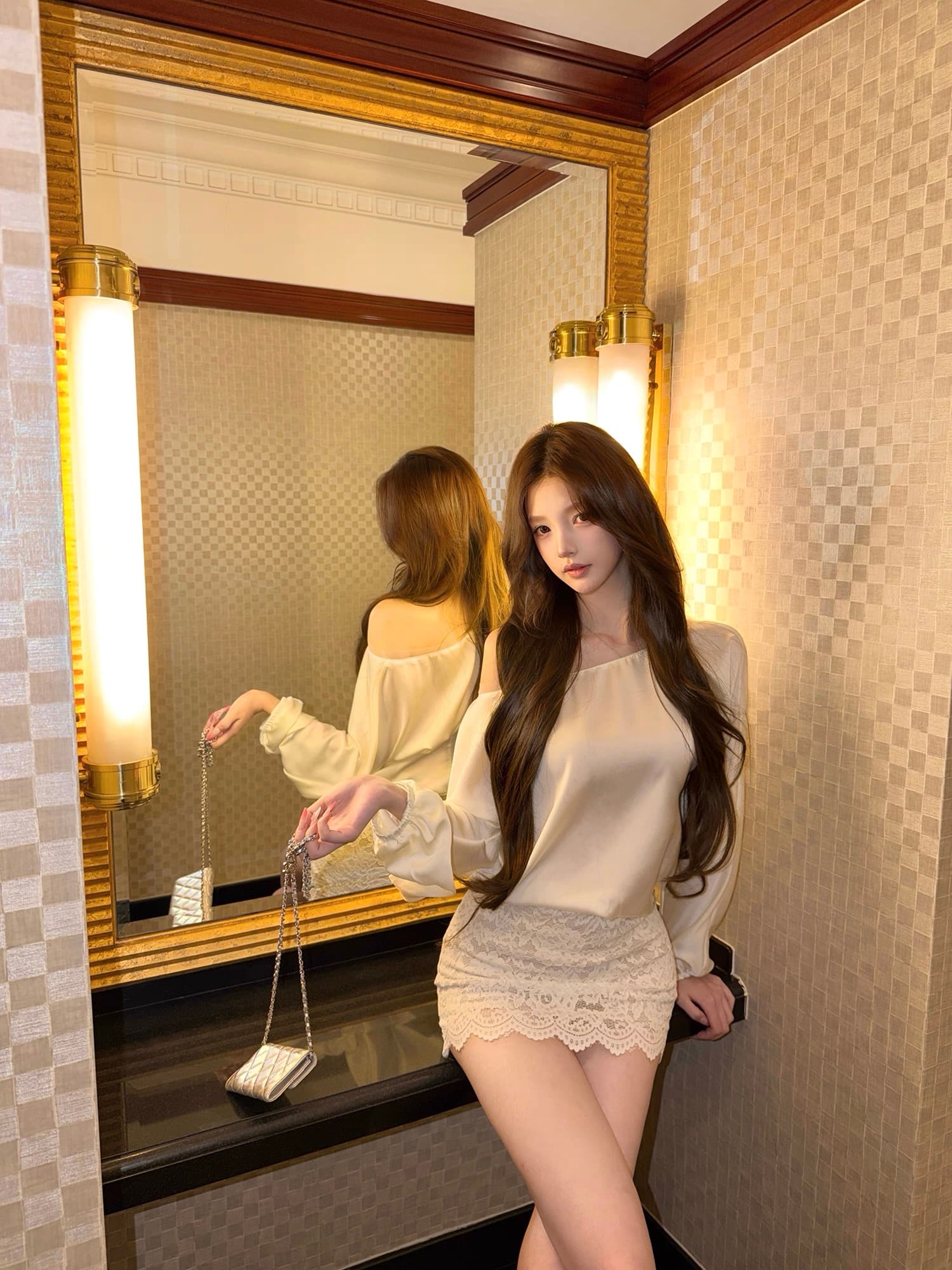 kubiliv 화이트 리 연애 편지 맞춤 새틴 오프숄더 맨위 무거운 작업 레이스 반신 스커트 비싼 가스 세트 이미지 3