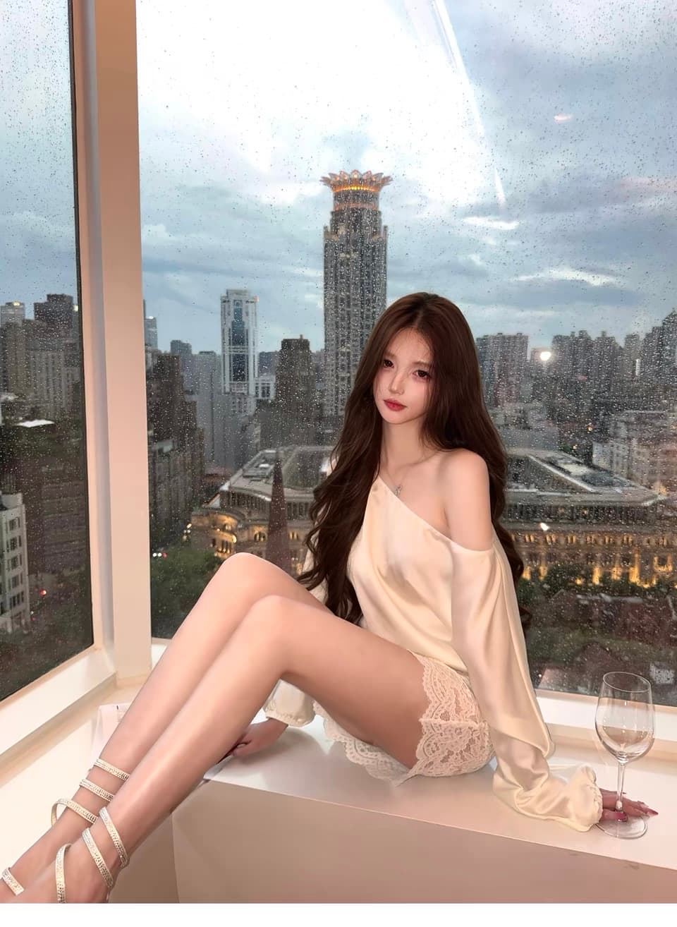 kubiliv 화이트 리 연애 편지 맞춤 새틴 오프숄더 맨위 무거운 작업 레이스 반신 스커트 비싼 가스 세트 상세 이미지 3