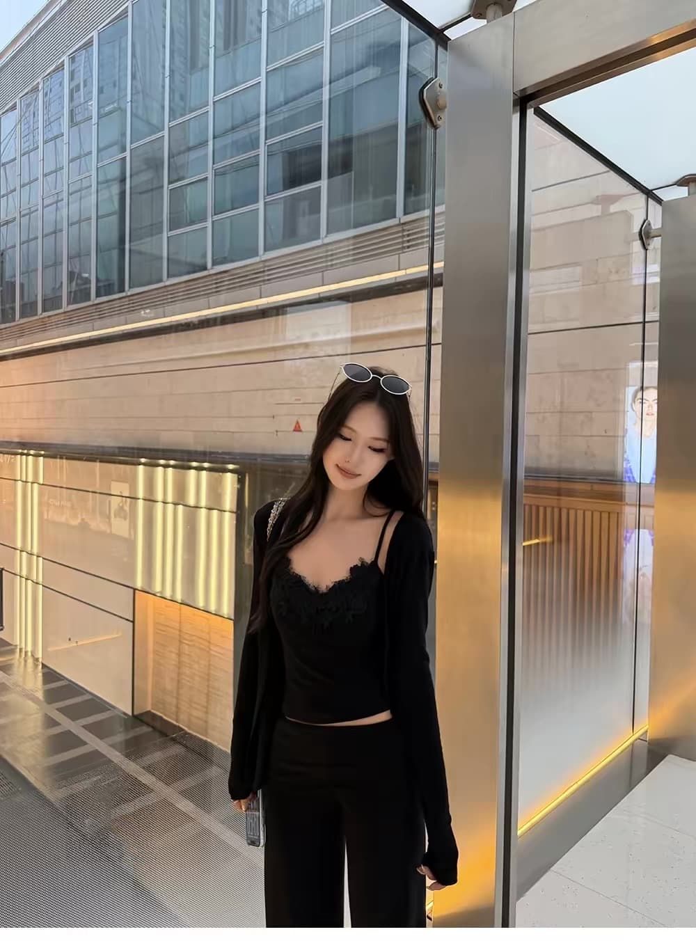 5werkwen 순수한 욕망 주간 접시 레이스 세트 그룹 순수한 욕망 자매 센스 오픈 가디건 슬립 뒤집다 허리 스트레이트 팬츠 3종 세트 상세 이미지 1