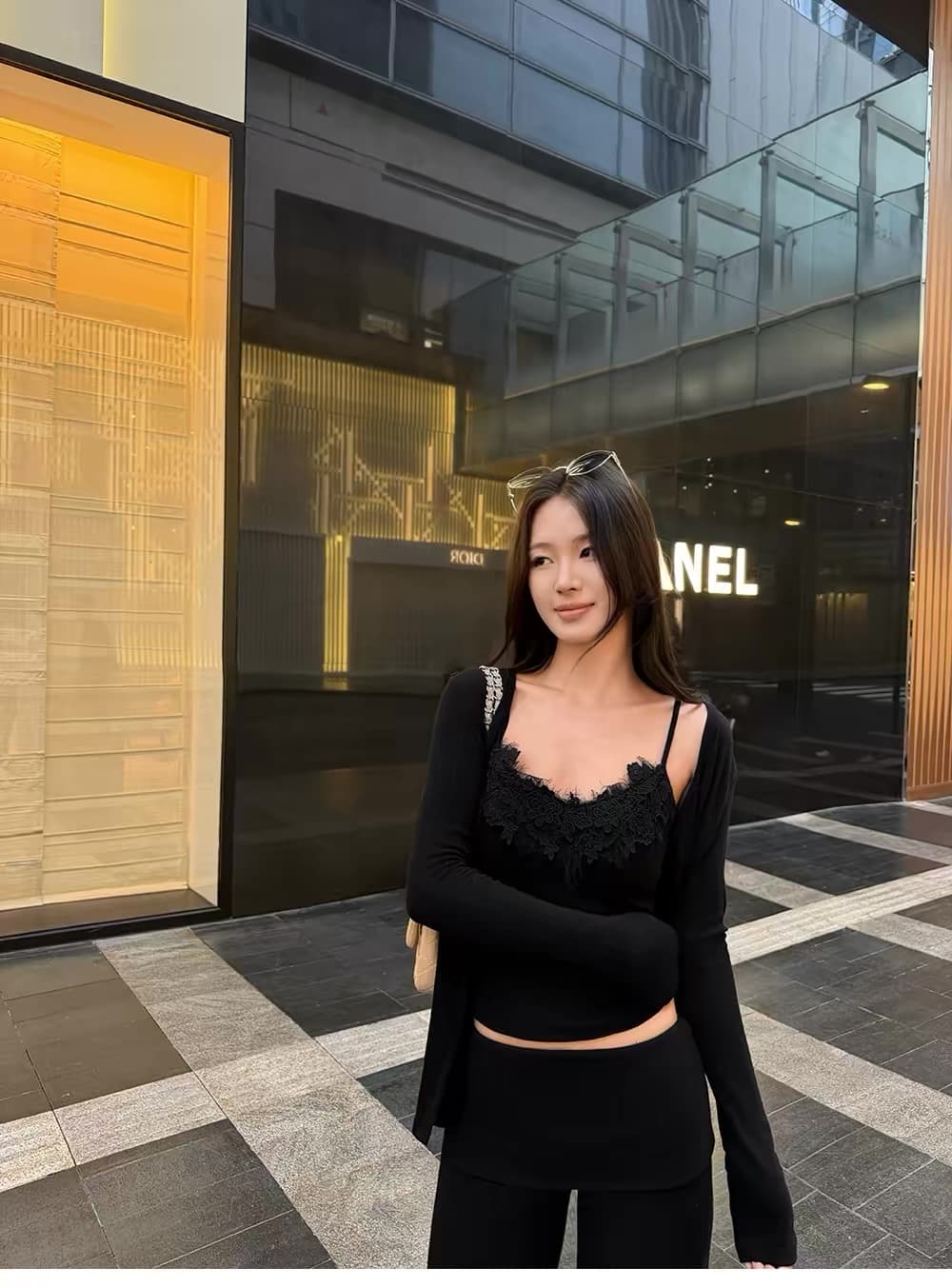 5werkwen 순수한 욕망 주간 접시 레이스 세트 그룹 순수한 욕망 자매 센스 오픈 가디건 슬립 뒤집다 허리 스트레이트 팬츠 3종 세트 상세 이미지 2