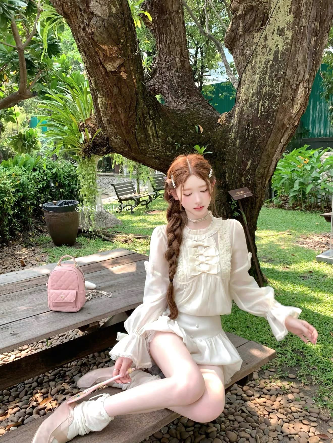 늦게 우산 우산 26 ss 인형 하트 비트 프릴 레이스 레이스 나비 매듭 샴페인 주간 실크 마 여성 셔츠 상세 이미지 2