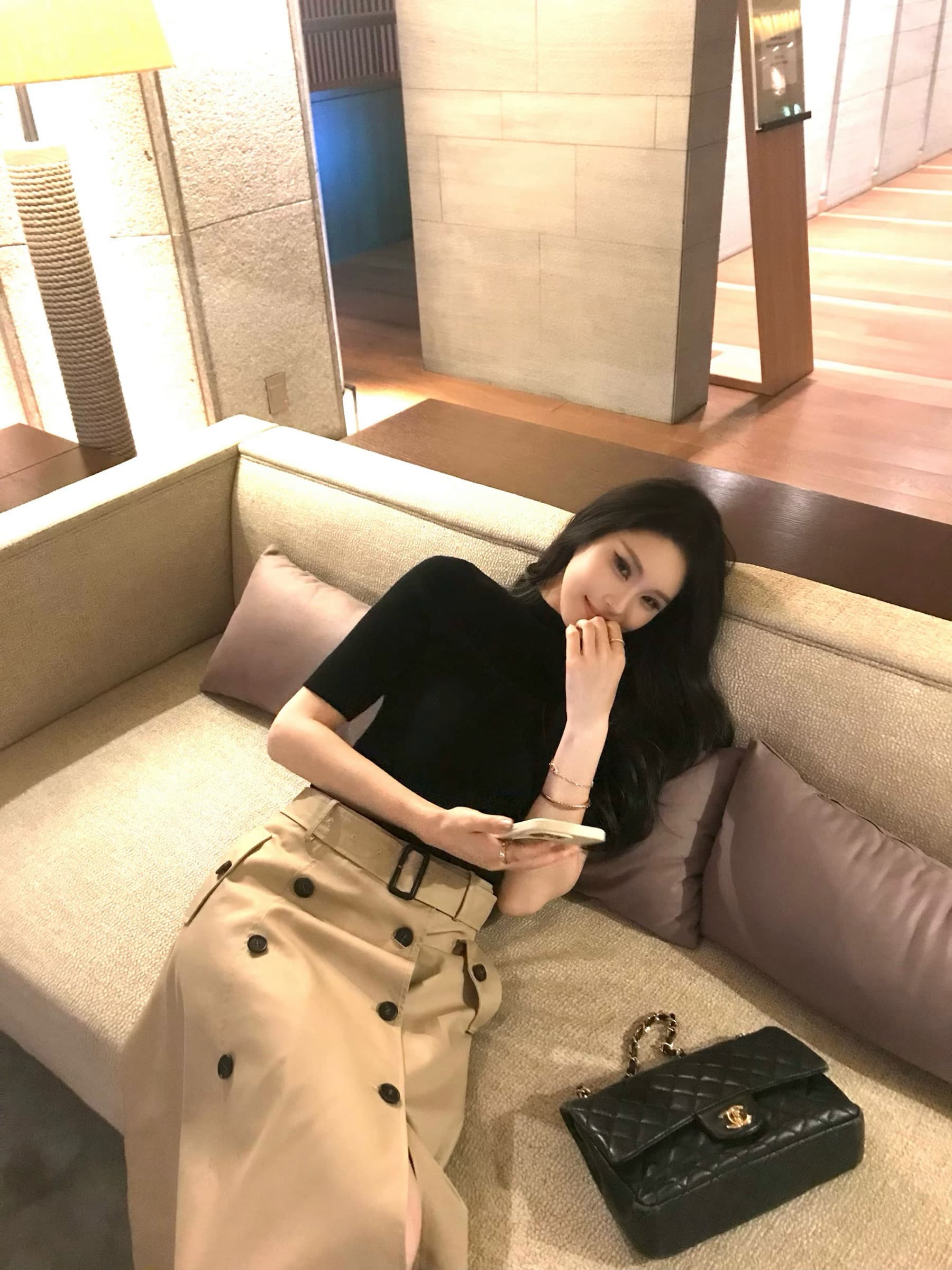 5werkwen 높음 지혜 영국식 치마 높은 지점 고밀도 사선 무늬 라이 경기 서울 면 영국식 바람 이중 버튼 한 마디 반 스커트 이미지 2