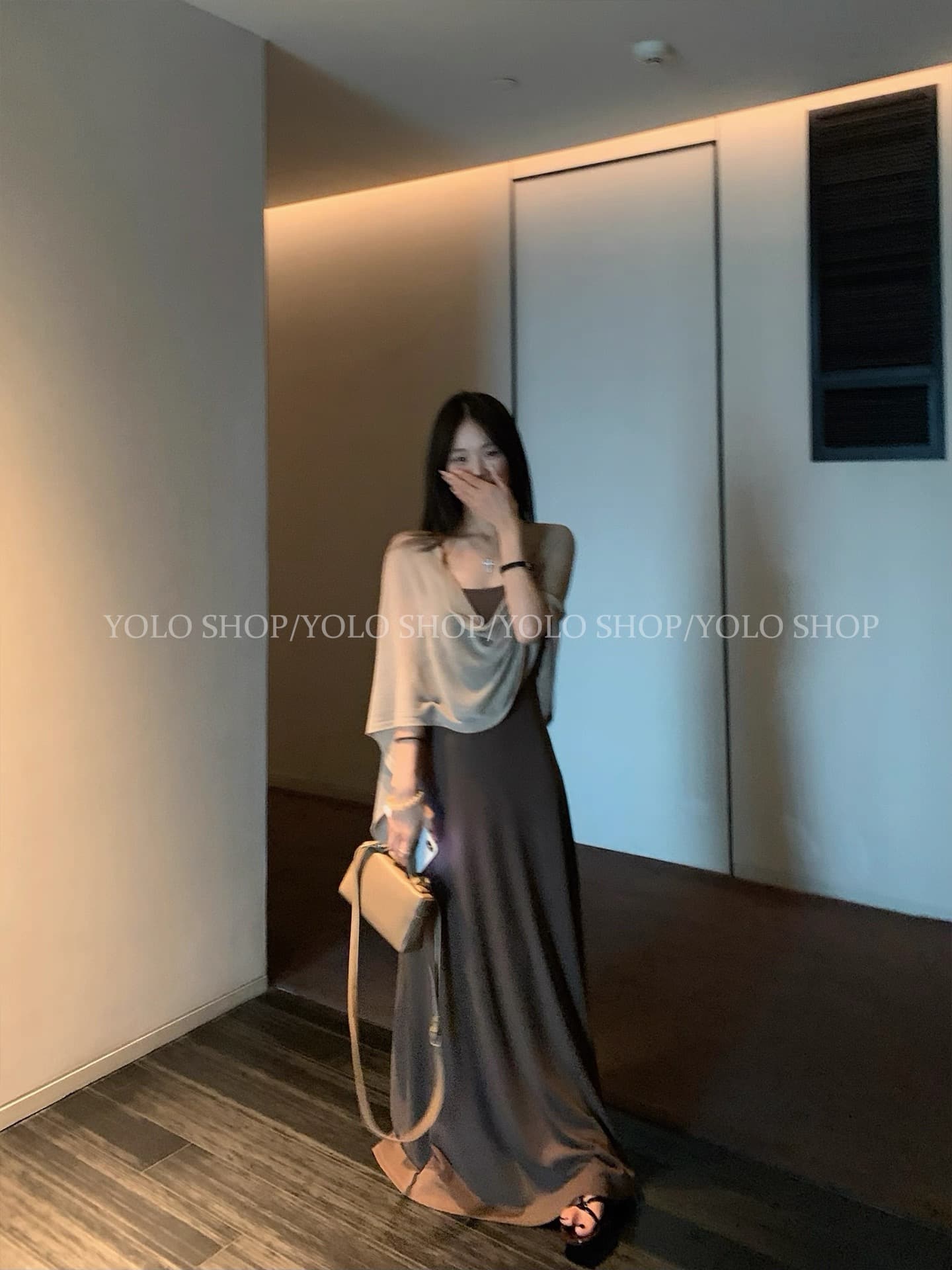 yolo shop 한 부서 느긋한 부드러운 품격 세트 아마 얇은 스타일 숄 몸매 가꾸기 허리 수축 슬립 드레스 상세 이미지 3