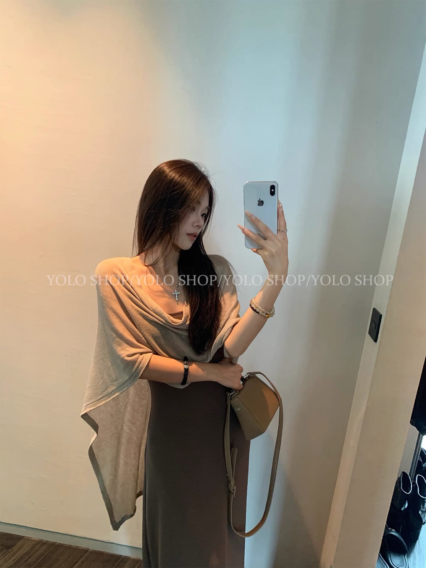 yolo shop 한 부서 느긋한 부드러운 품격 세트 아마 얇은 스타일 숄 몸매 가꾸기 허리 수축 슬립 드레스 상세 이미지 6
