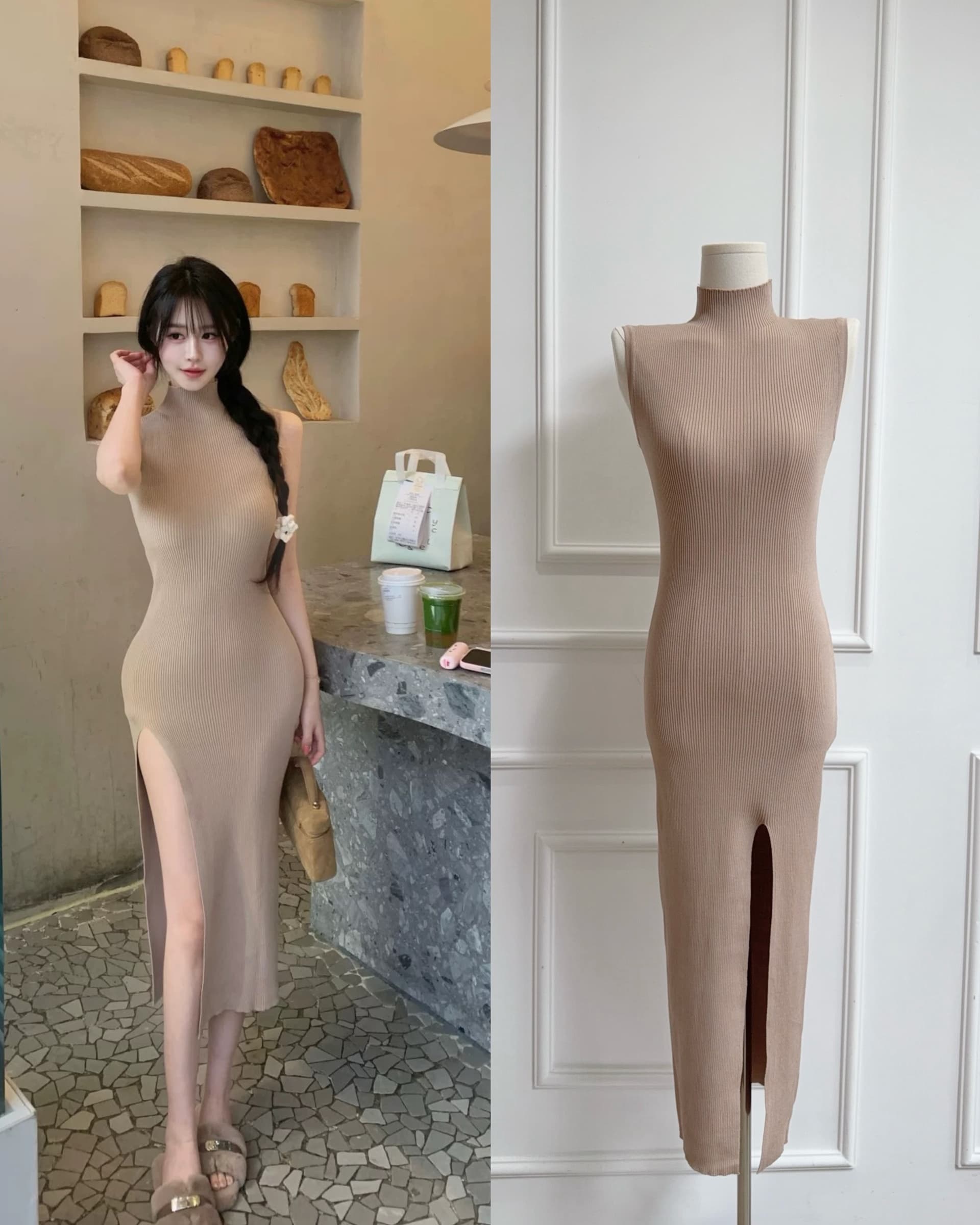달콤한 코어 sweet 한 국립 대학교 자매 한 인사이드 한 가스 순수한 욕망 점프 슈트 타이트 스커트 높음 트임 신축성 대 치마