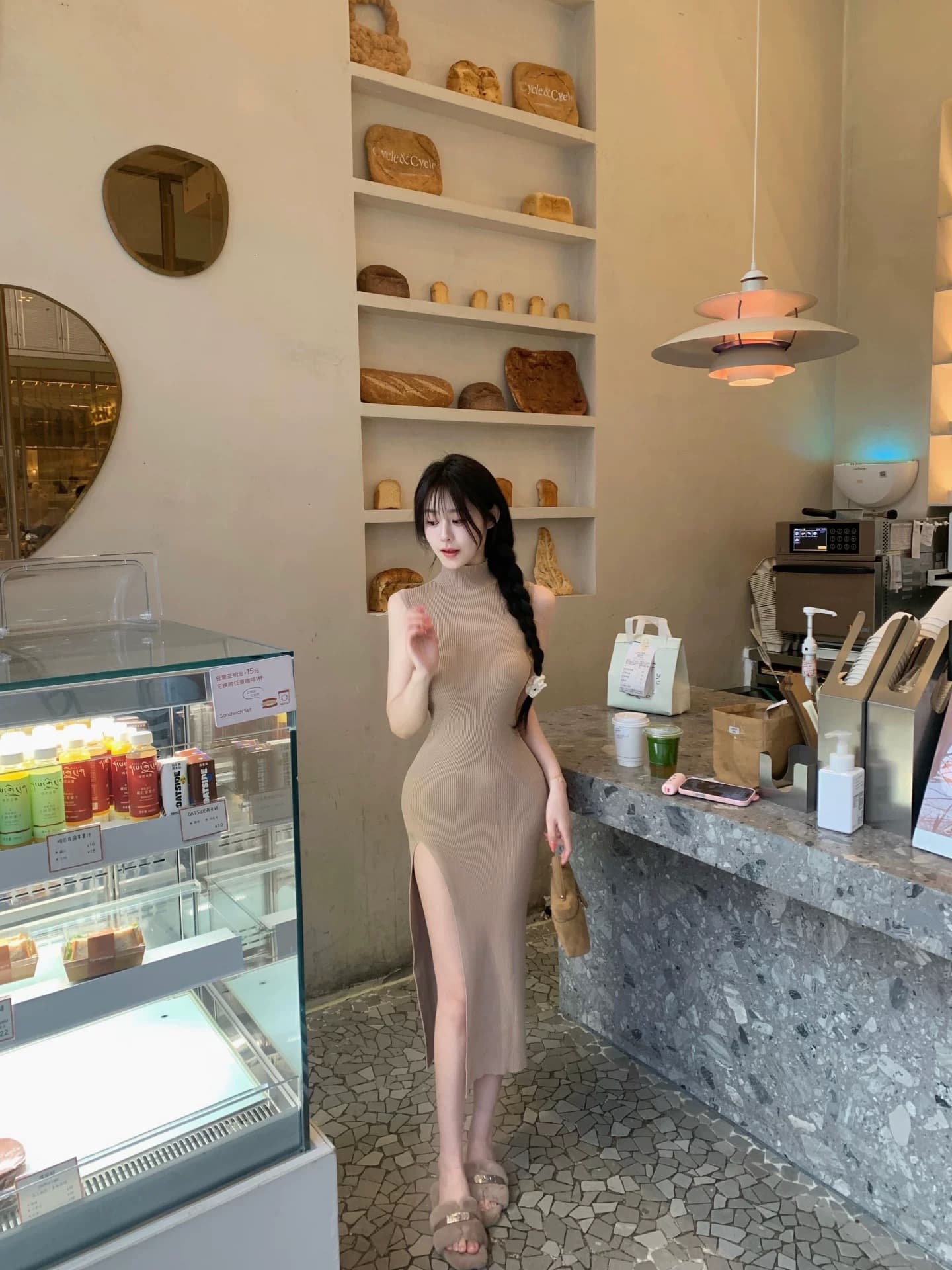 달콤한 코어 sweet 한 국립 대학교 자매 한 인사이드 한 가스 순수한 욕망 점프 슈트 타이트 스커트 높음 트임 신축성 대 치마 상세 이미지 4