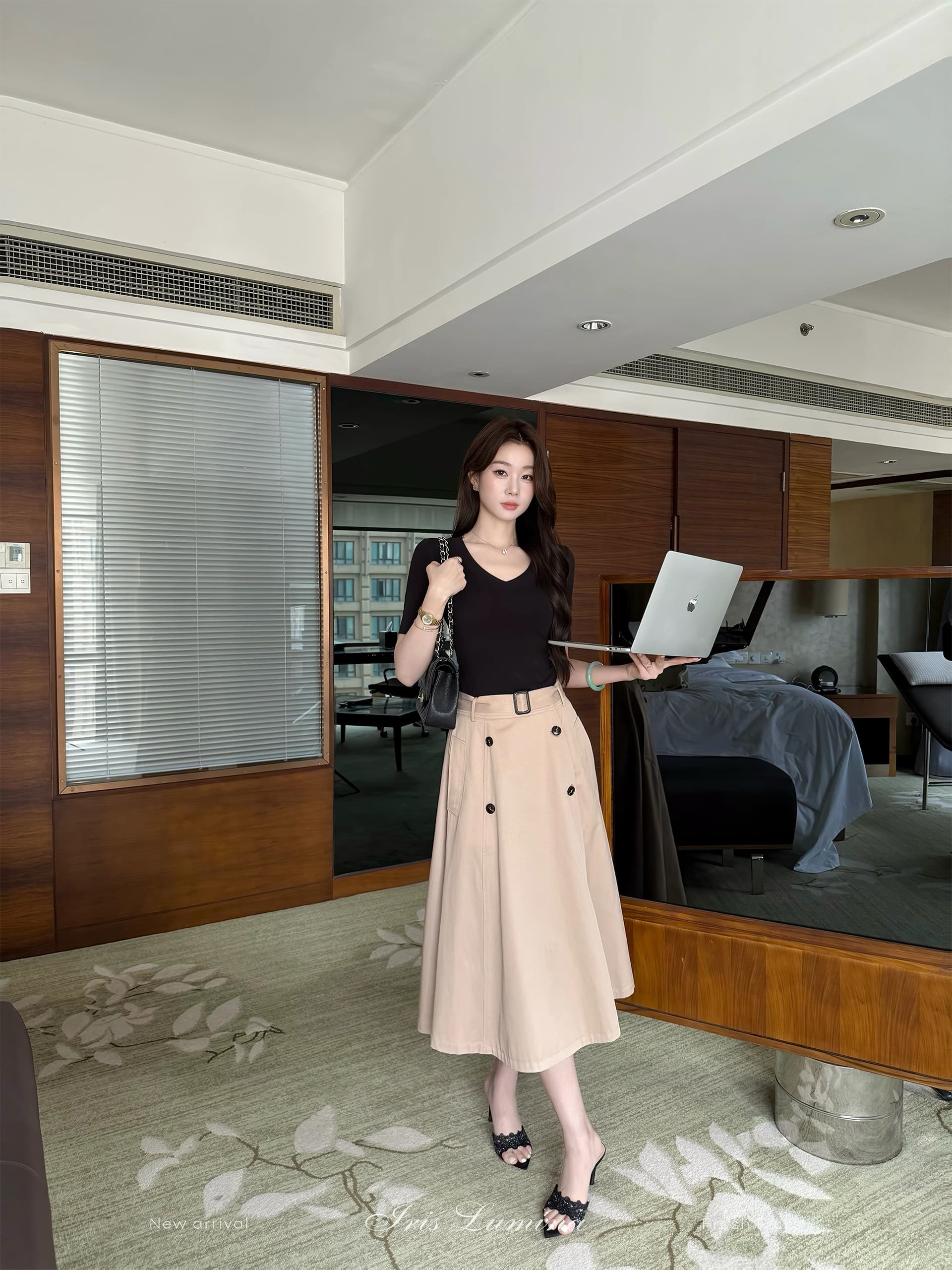 iris lumina 예약하기 어둡고 조용한 상하이 여자 일러스트레이션 영국식 바람 반신 스커트 여성 여름 캐주얼 미니멀리즘 반 스커트 이미지 3