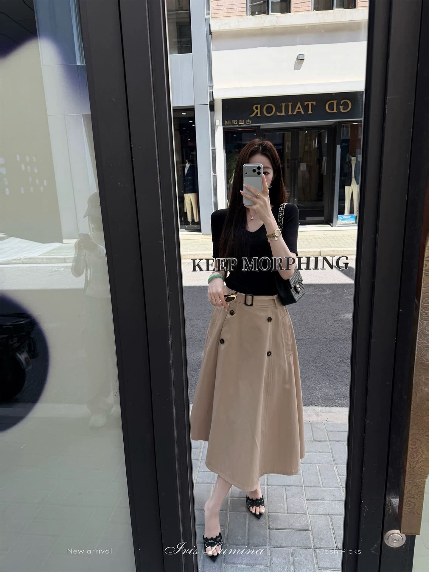 iris lumina 예약하기 어둡고 조용한 상하이 여자 일러스트레이션 영국식 바람 반신 스커트 여성 여름 캐주얼 미니멀리즘 반 스커트 이미지 4