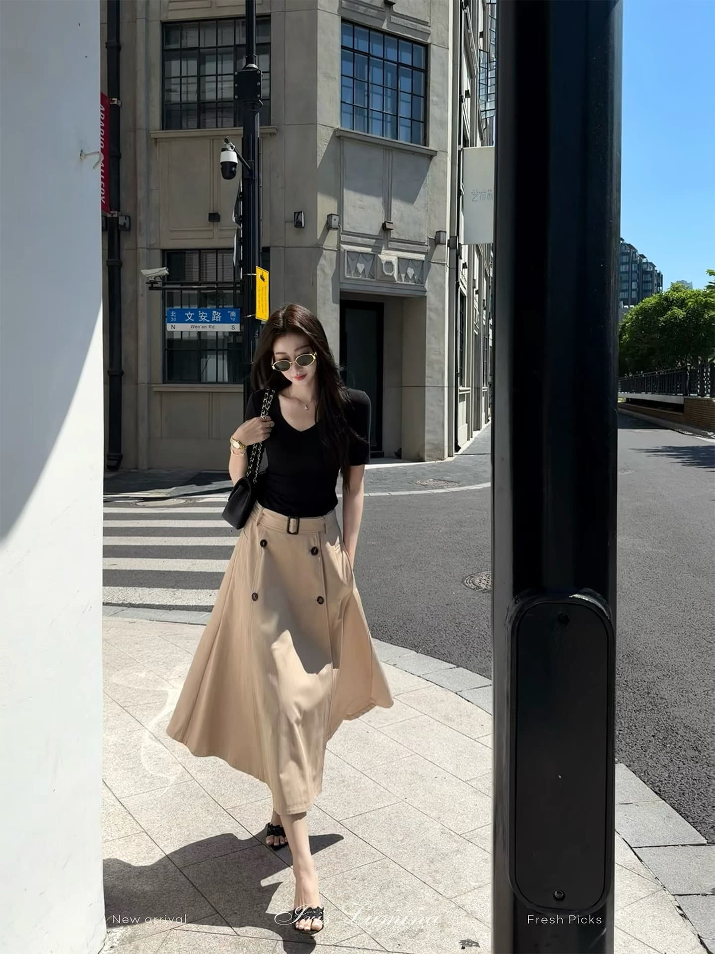 iris lumina 예약하기 어둡고 조용한 상하이 여자 일러스트레이션 영국식 바람 반신 스커트 여성 여름 캐주얼 미니멀리즘 반 스커트 상세 이미지 2
