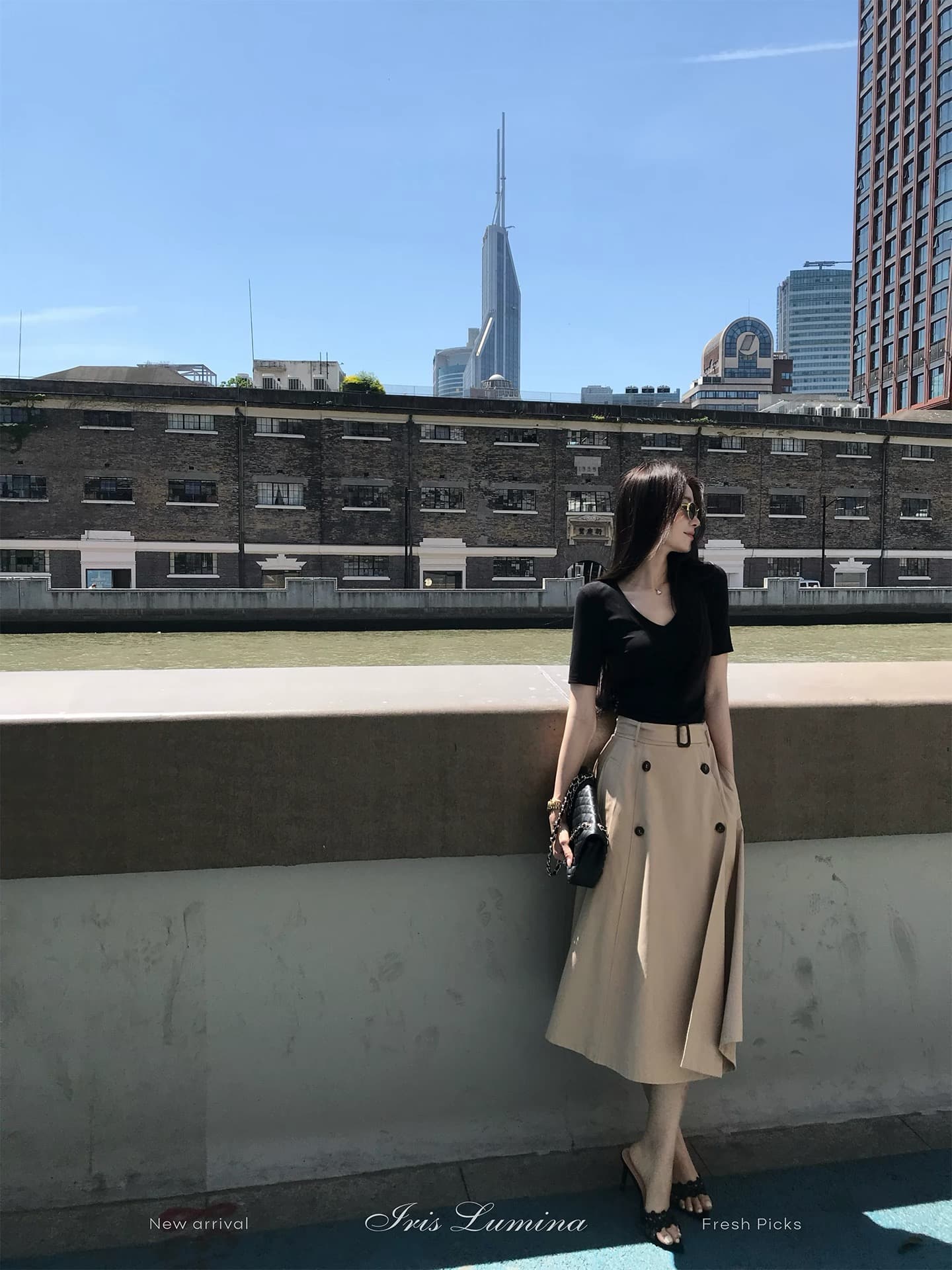 iris lumina 예약하기 어둡고 조용한 상하이 여자 일러스트레이션 영국식 바람 반신 스커트 여성 여름 캐주얼 미니멀리즘 반 스커트 상세 이미지 3