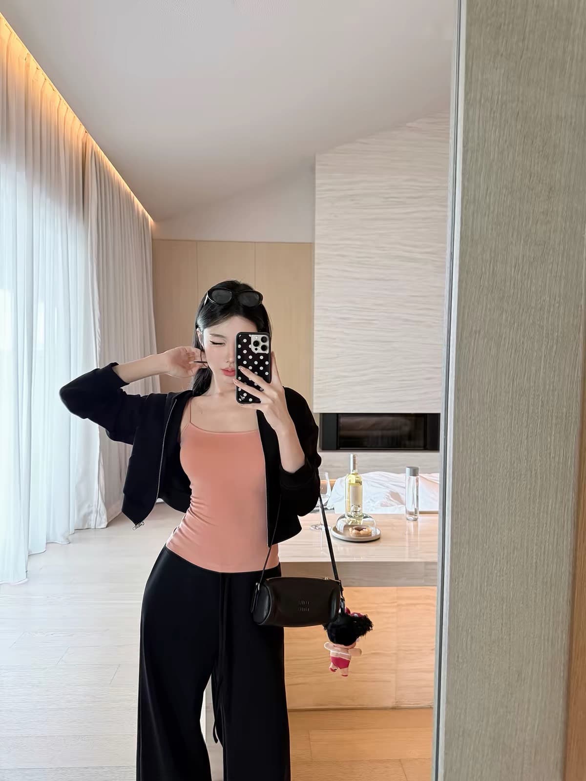 laareetoo 모달 면 후드 티 스웨터 여성 가을 맨위 캐미솔 캐주얼 바지 만 가져 가라. 세트 그룹 상세 이미지 6